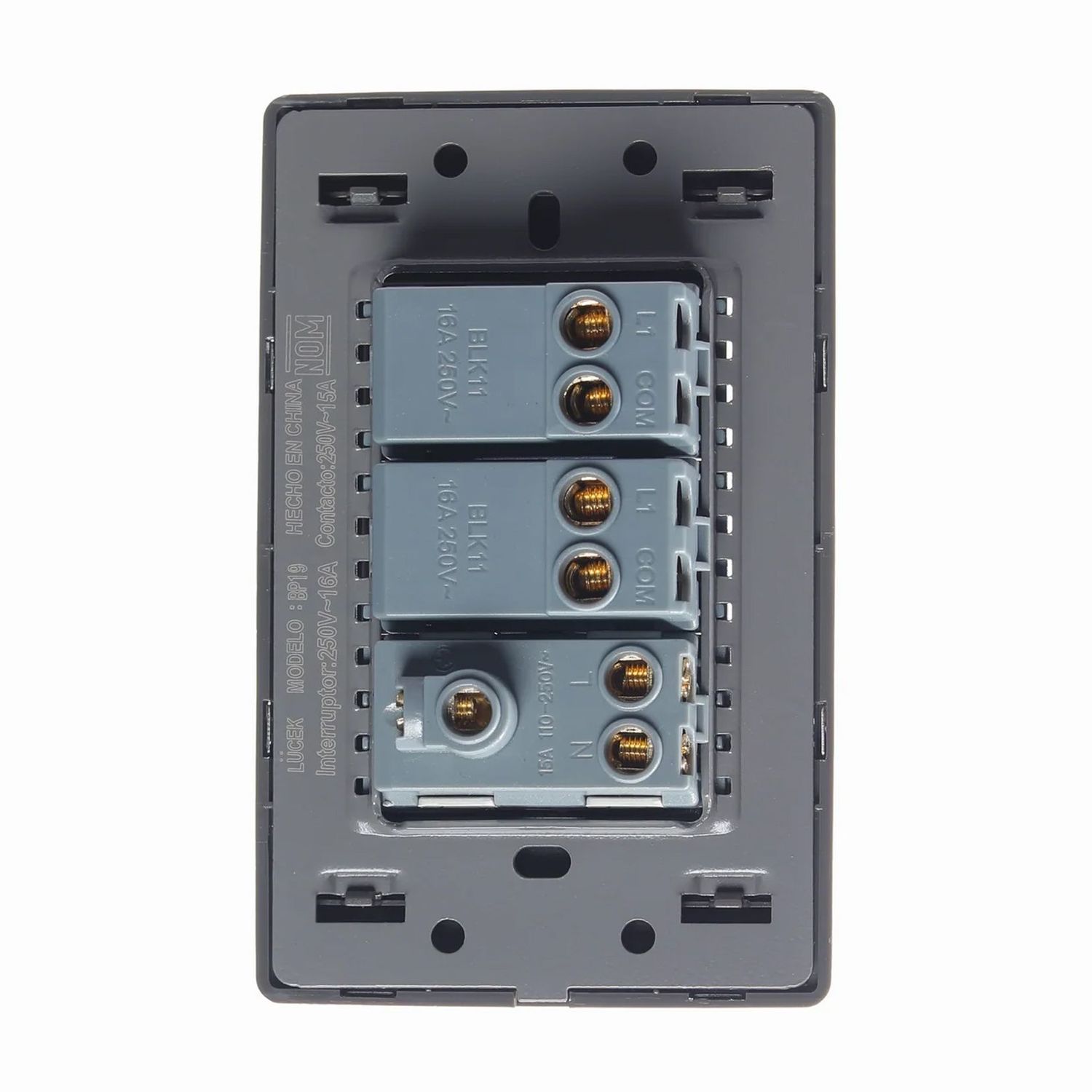 Placa 2 Apagadores Sencillos 1 Contacto Lucek BP19MA