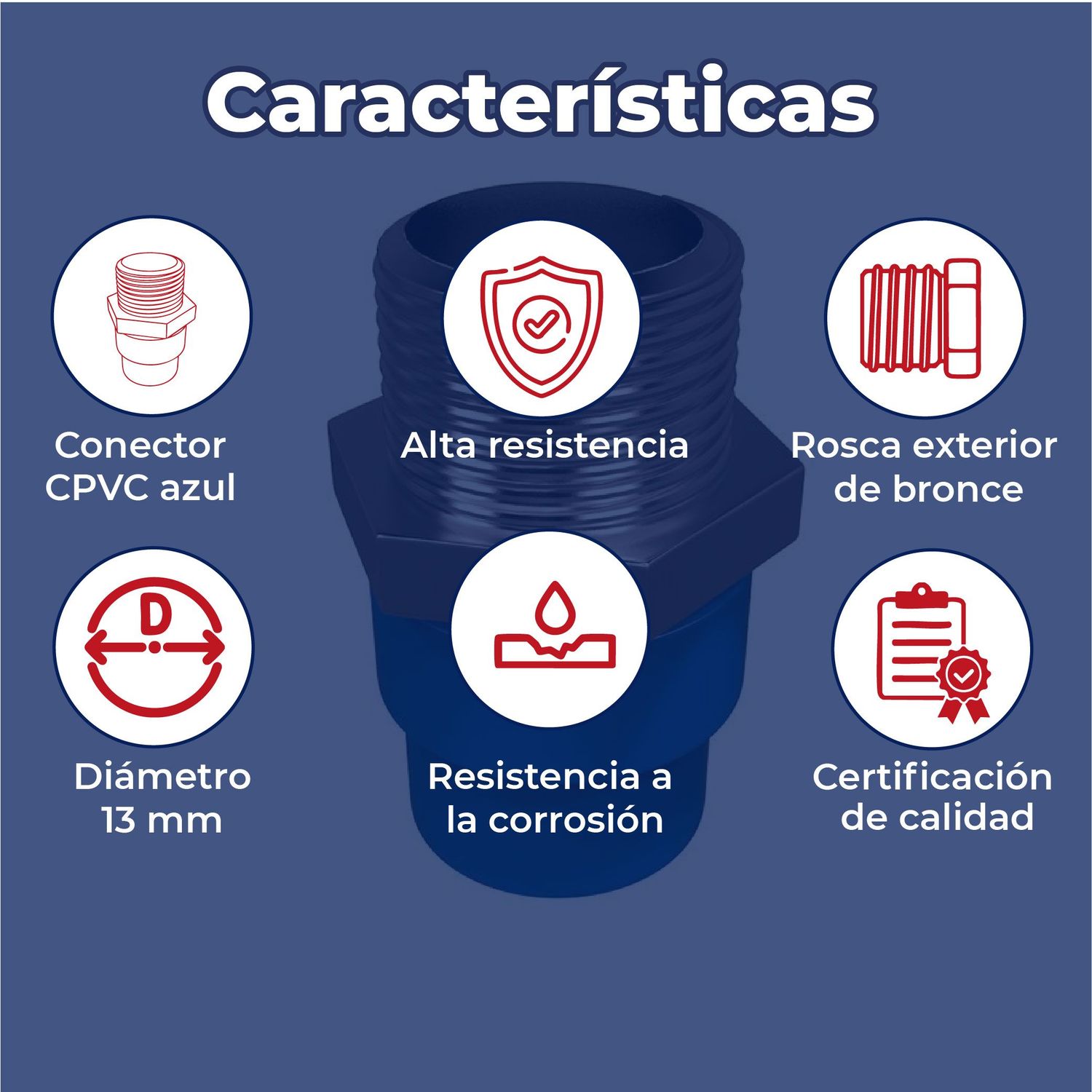 Conector CPVC Azul Rosca Exterior Bronce 13 mm Flowguard Gold