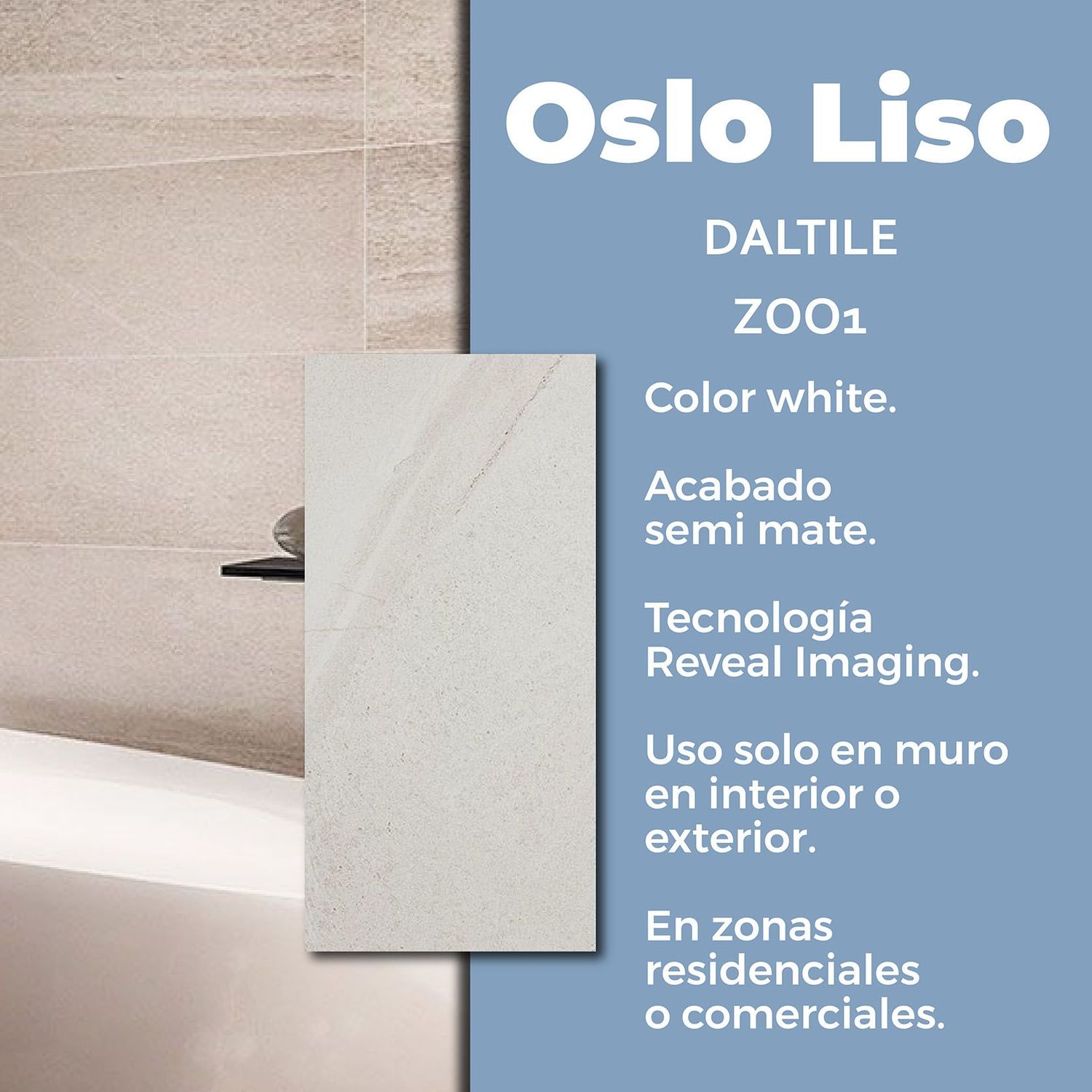 Muro Oslo Liso White Daltile 30 x 60 cm