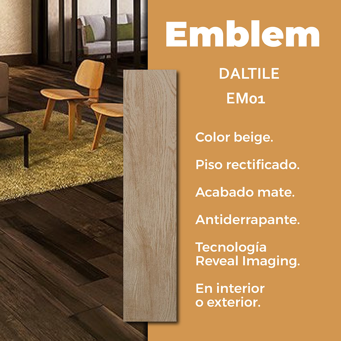 Piso Emblem Beige Daltile 20x90 cm Rectificado