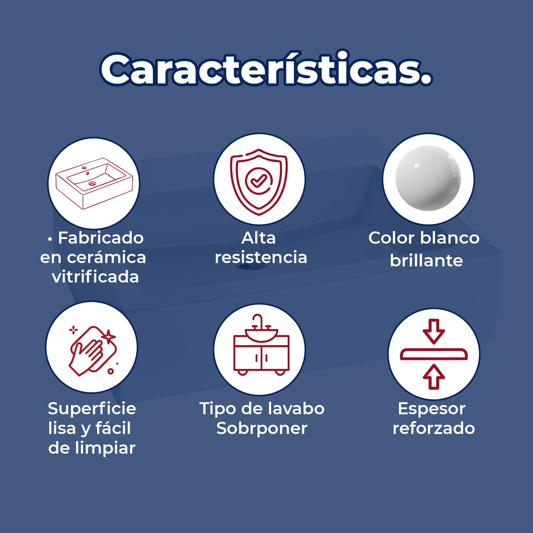 Lavabo de Sobreponer con Una Perforación y con Rebosadero Helvex