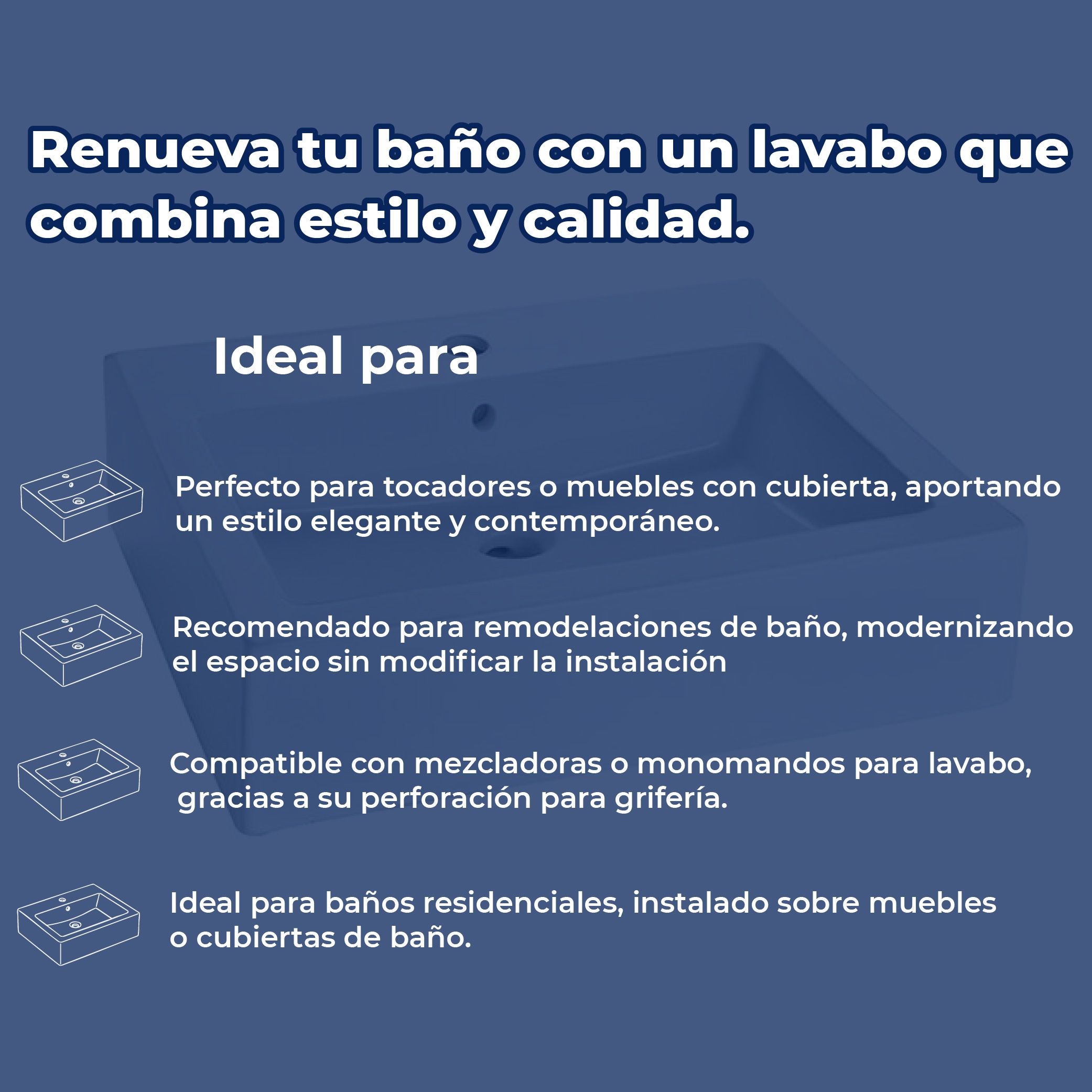 Lavabo de Sobreponer con Una Perforación y con Rebosadero Helvex