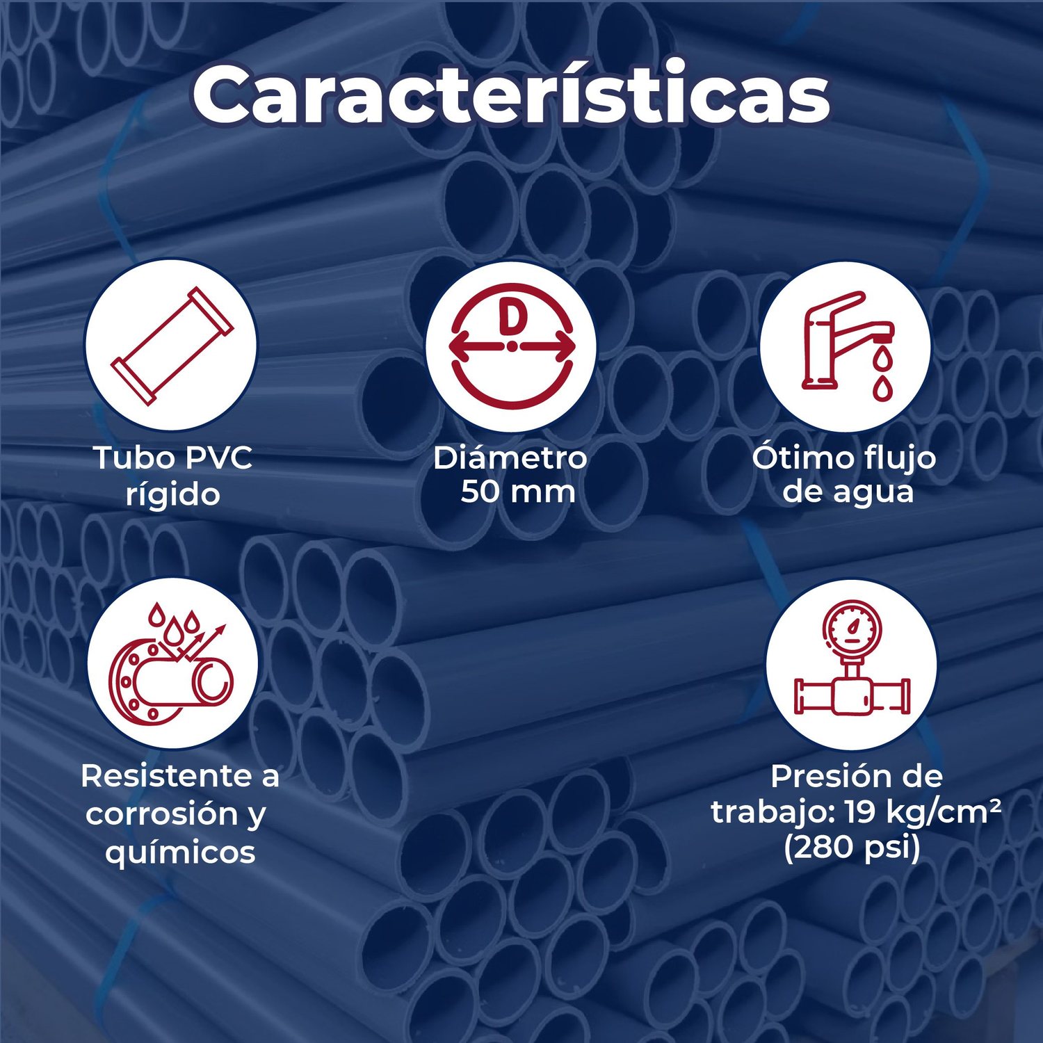 Tubo PVC 40 50 MM 2 (6 MTS) Para Instalación Hidráulica