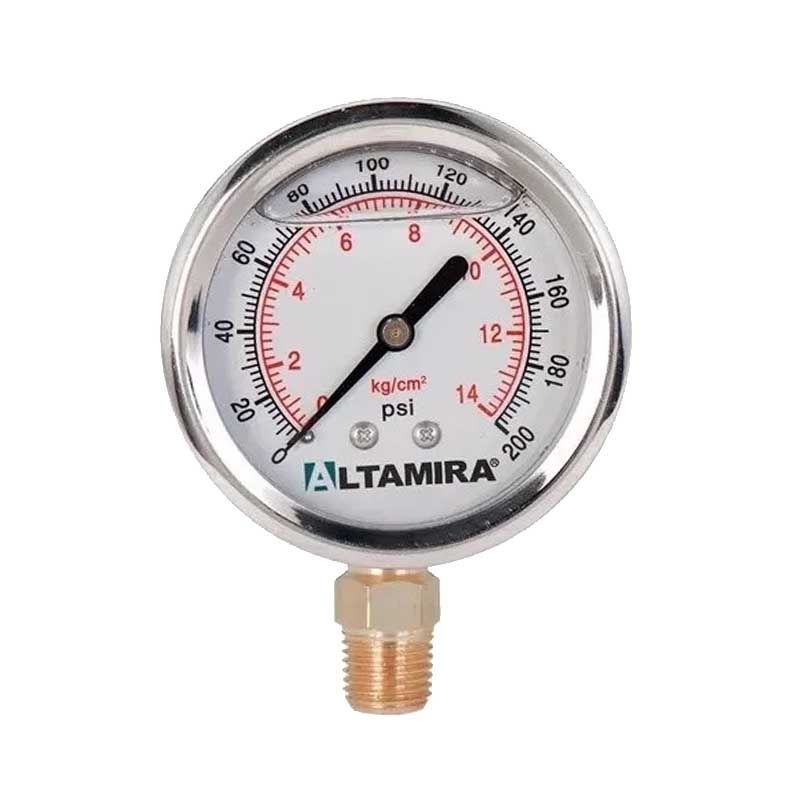 Manómetro Glicerina 0-200 psi ¼ Macho Altamira