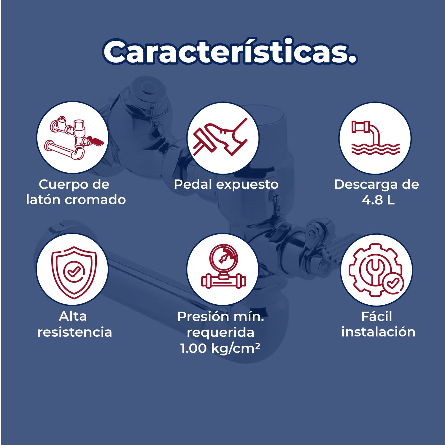 Fluxómetro para WC de Pedal 32-38 4.8L Cromo Helvex