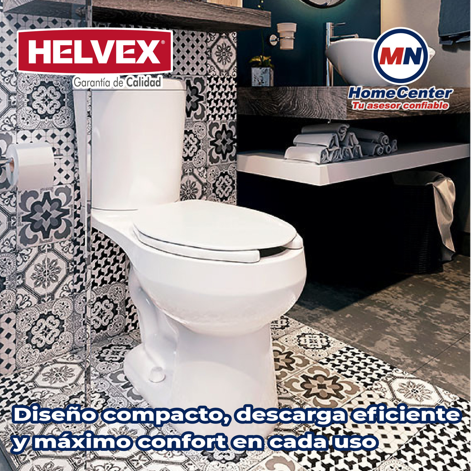 Sanitario Para Baño Alargado Compacto Blanco Option 4.8 L Helvex