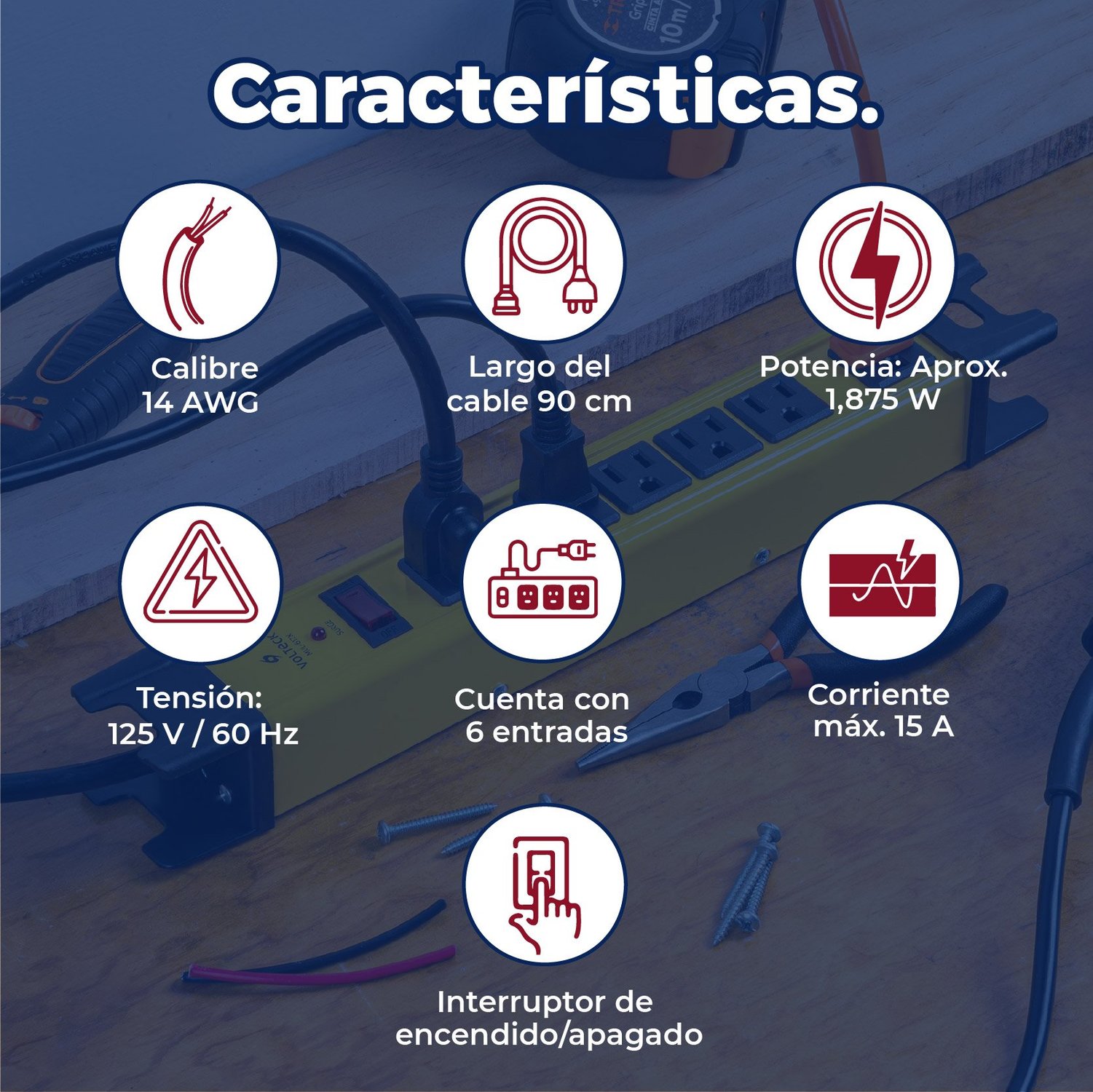 Multicontacto Extensión Uso Industrial Volteck 6 entradas