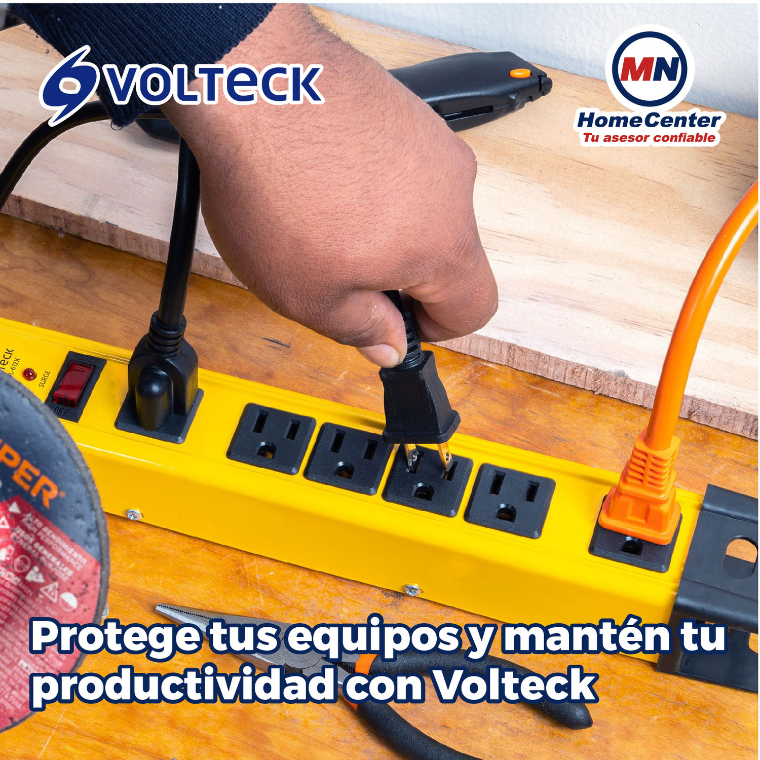 Multicontacto Extensión Uso Industrial Volteck 6 entradas