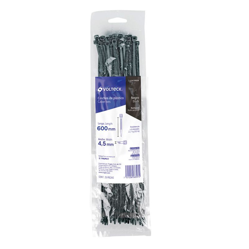 Cincho Plástico Volteck Negro 60 cm