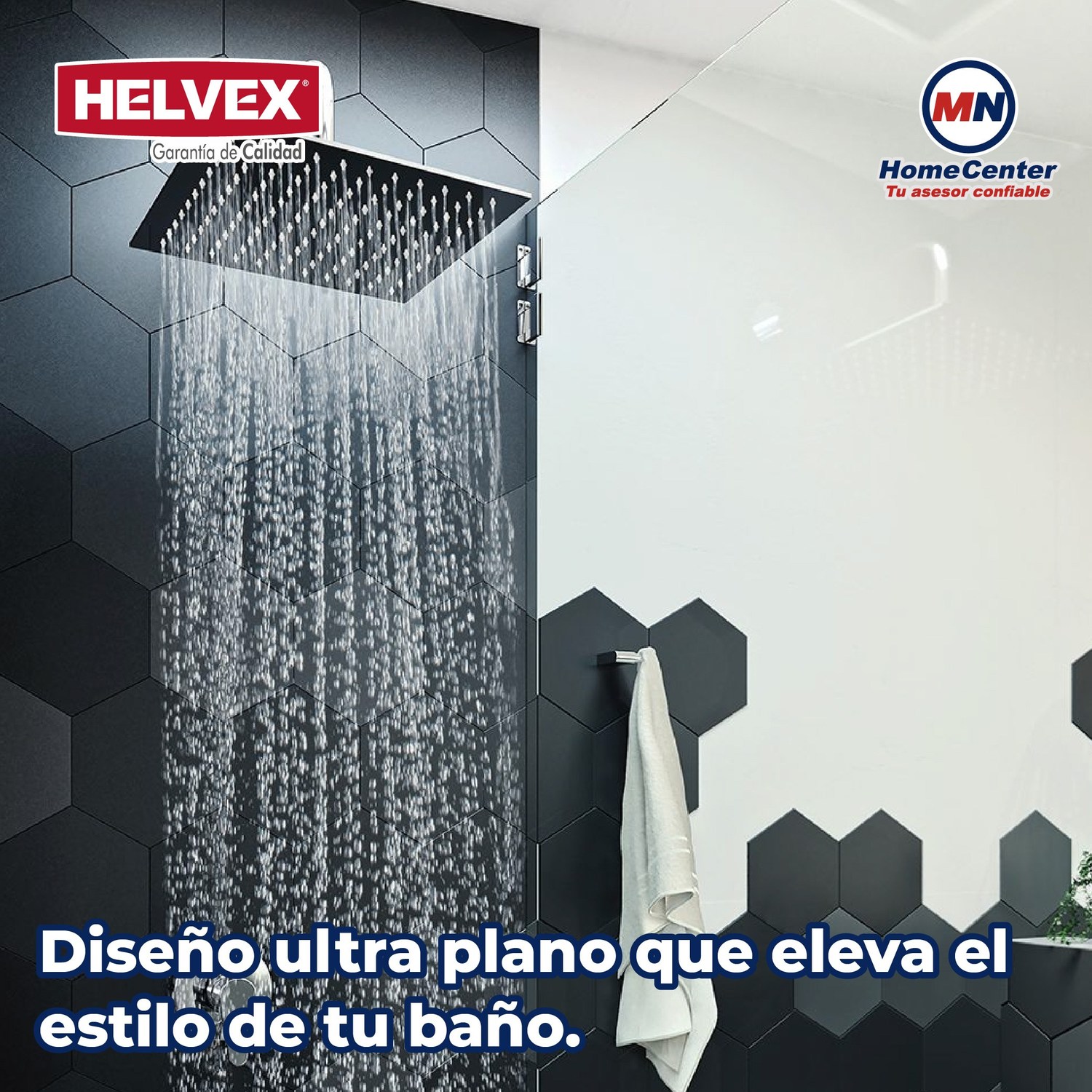 Regadera Cuadrada 12 x 12" Ultraplana Chorro Fijo Helvex H-3011