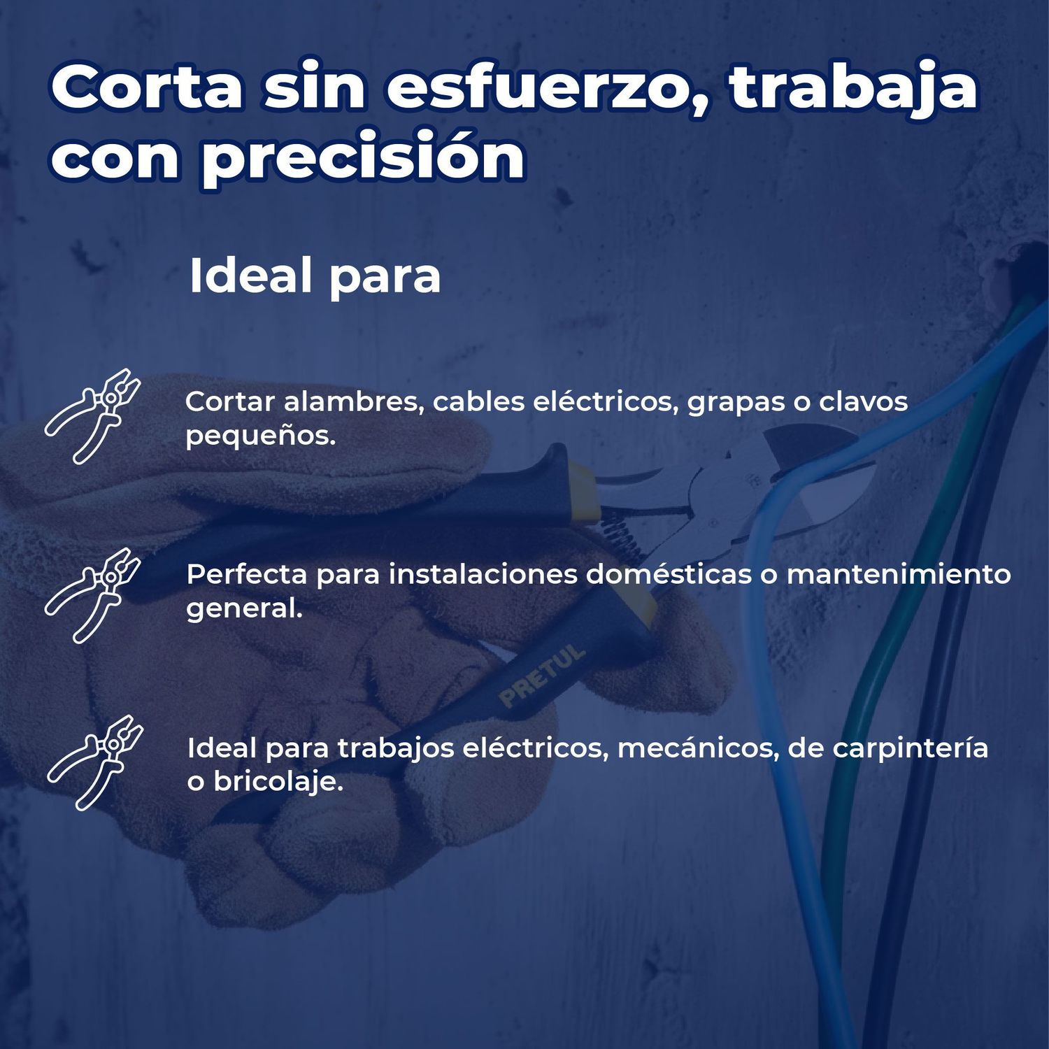 Pinza de Corte Diagonal Pretul 8 pulgadas Mango de PVC