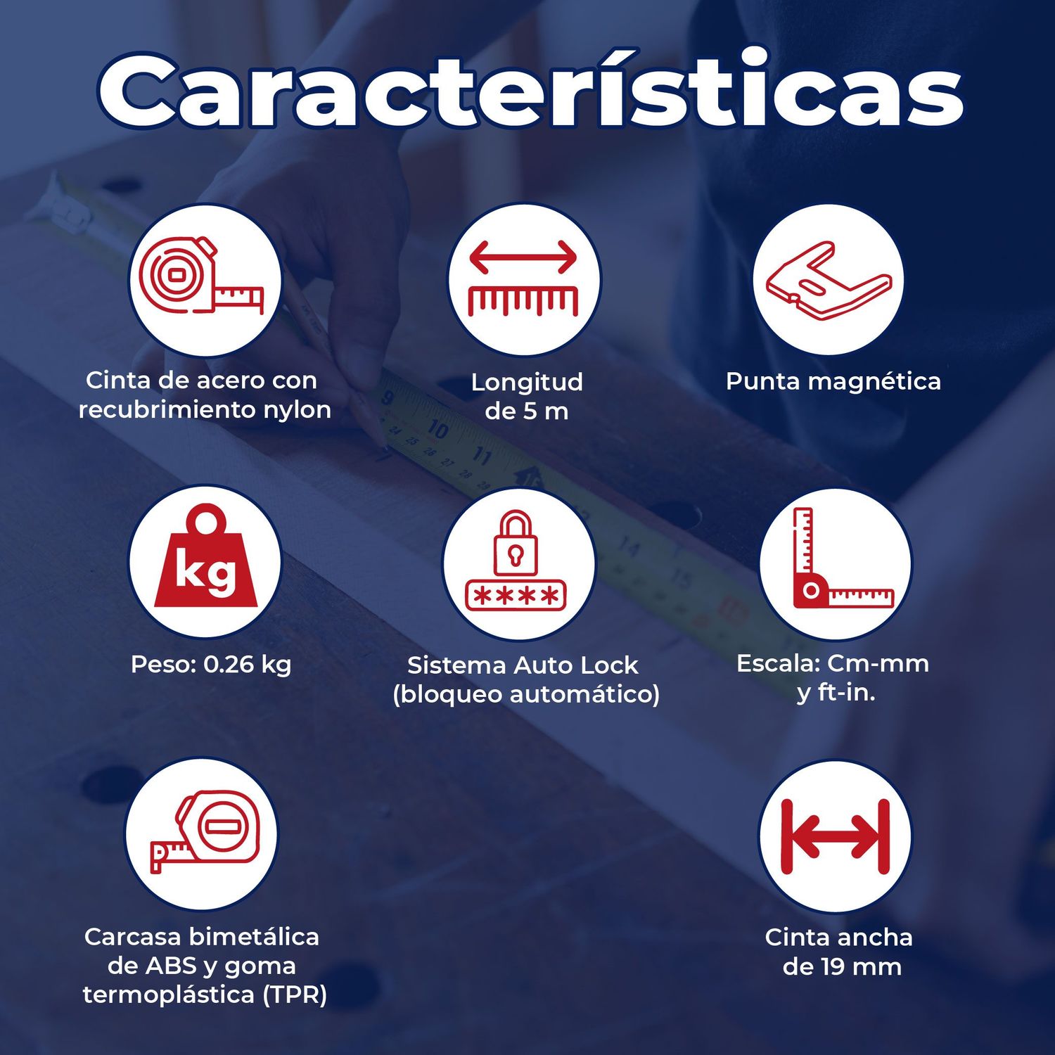 Cinta de Medir Flexómetro Auto-Lock 5 m cinta 19 mm Truper