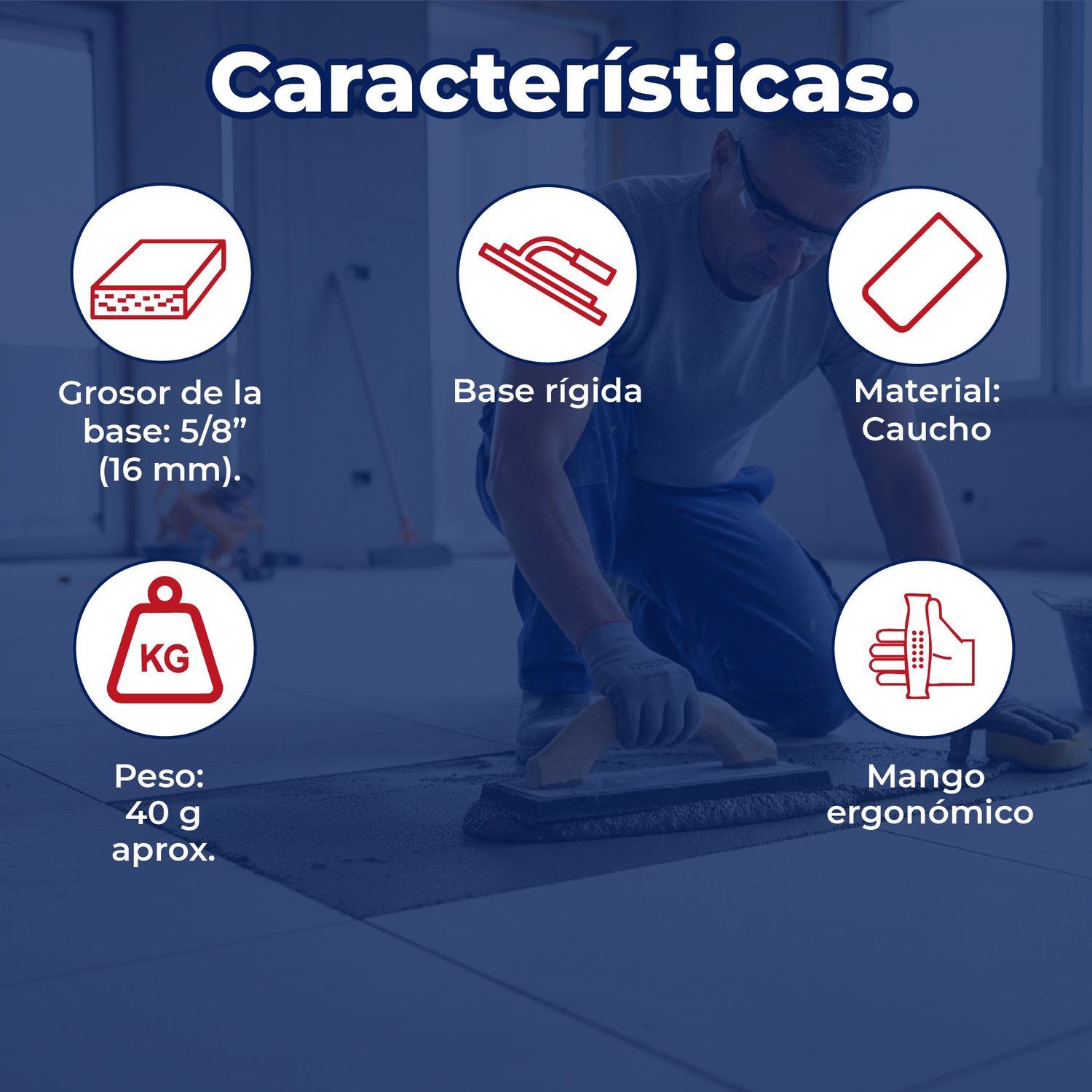 Llana de hule 9-1/2", espesor 5/8" acabado extra liso, Truper