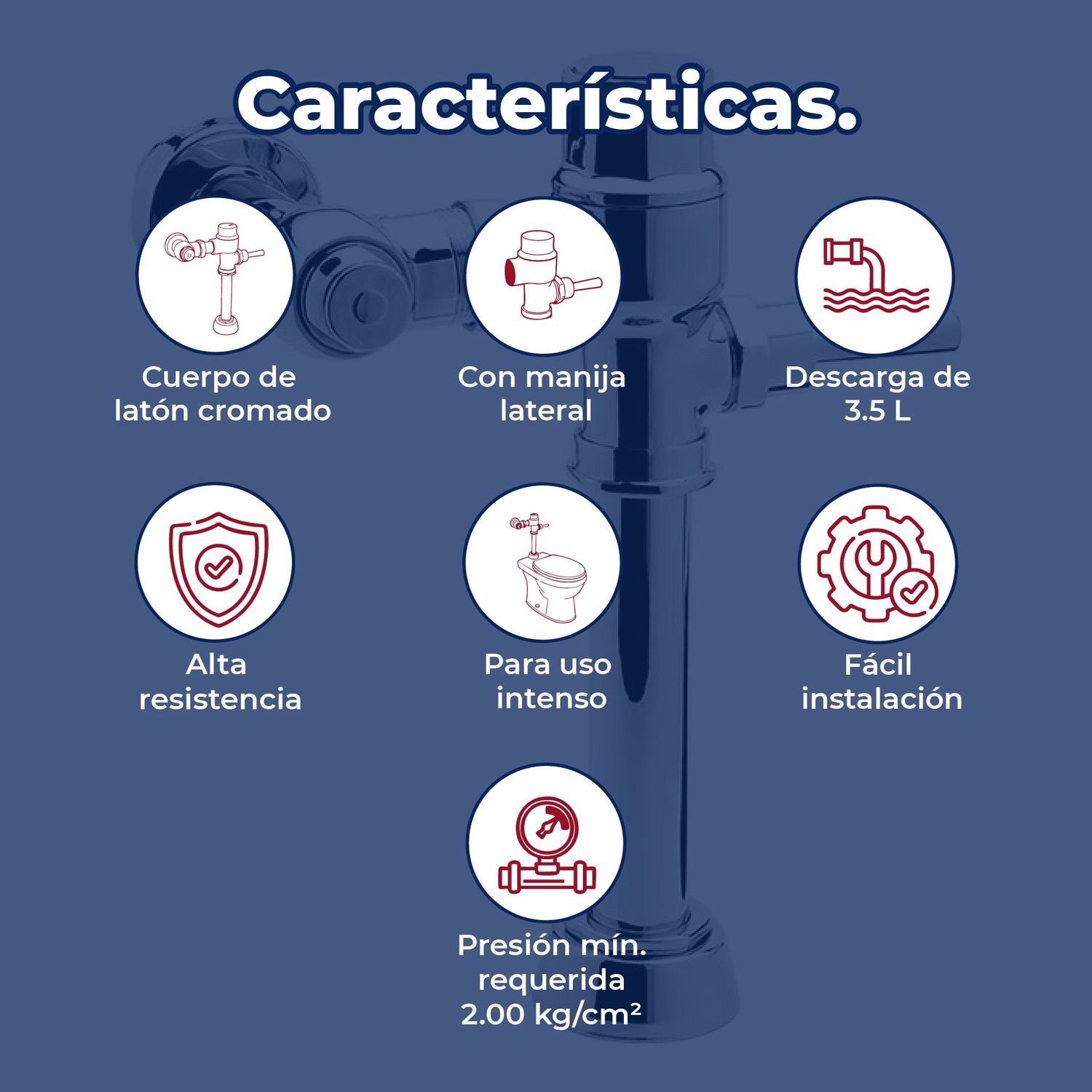 Fluxómetro de Manija Helvex para WC 110-38-3.5 Cromo