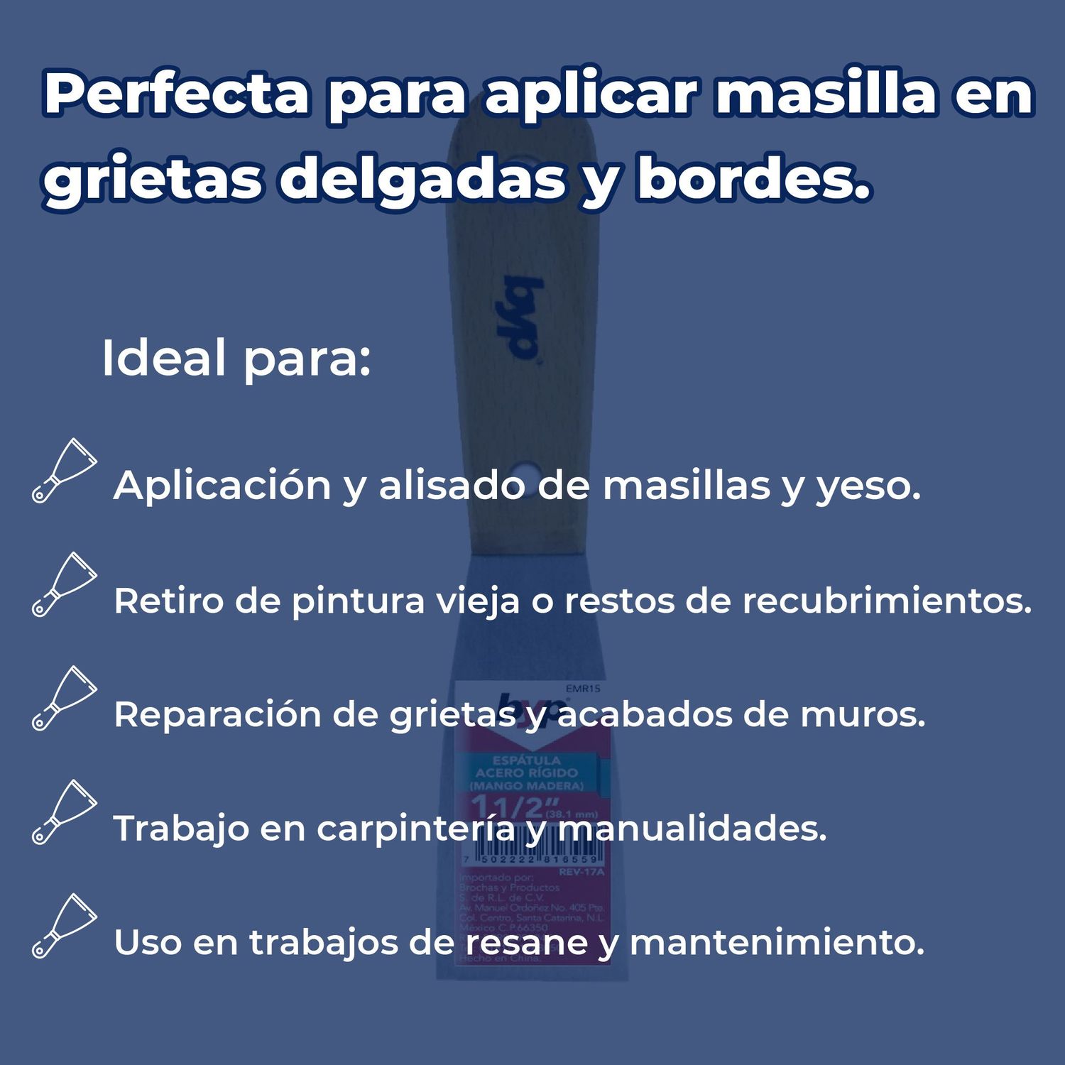 Espátula Flexible BYP Mango Madera 1½ pulg