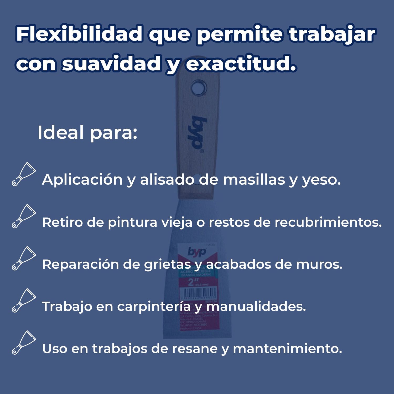 Espátula Flexible Byp Mango Madera 2 pulg