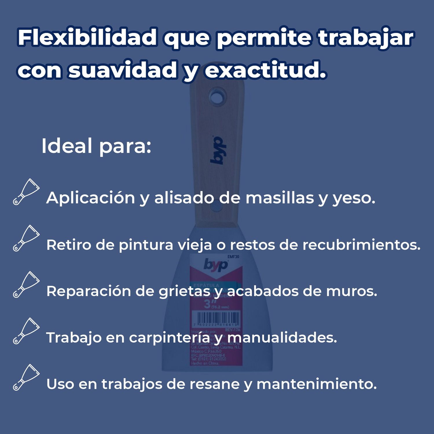 Espátula Flexible Byp Mango Madera 3 pulg