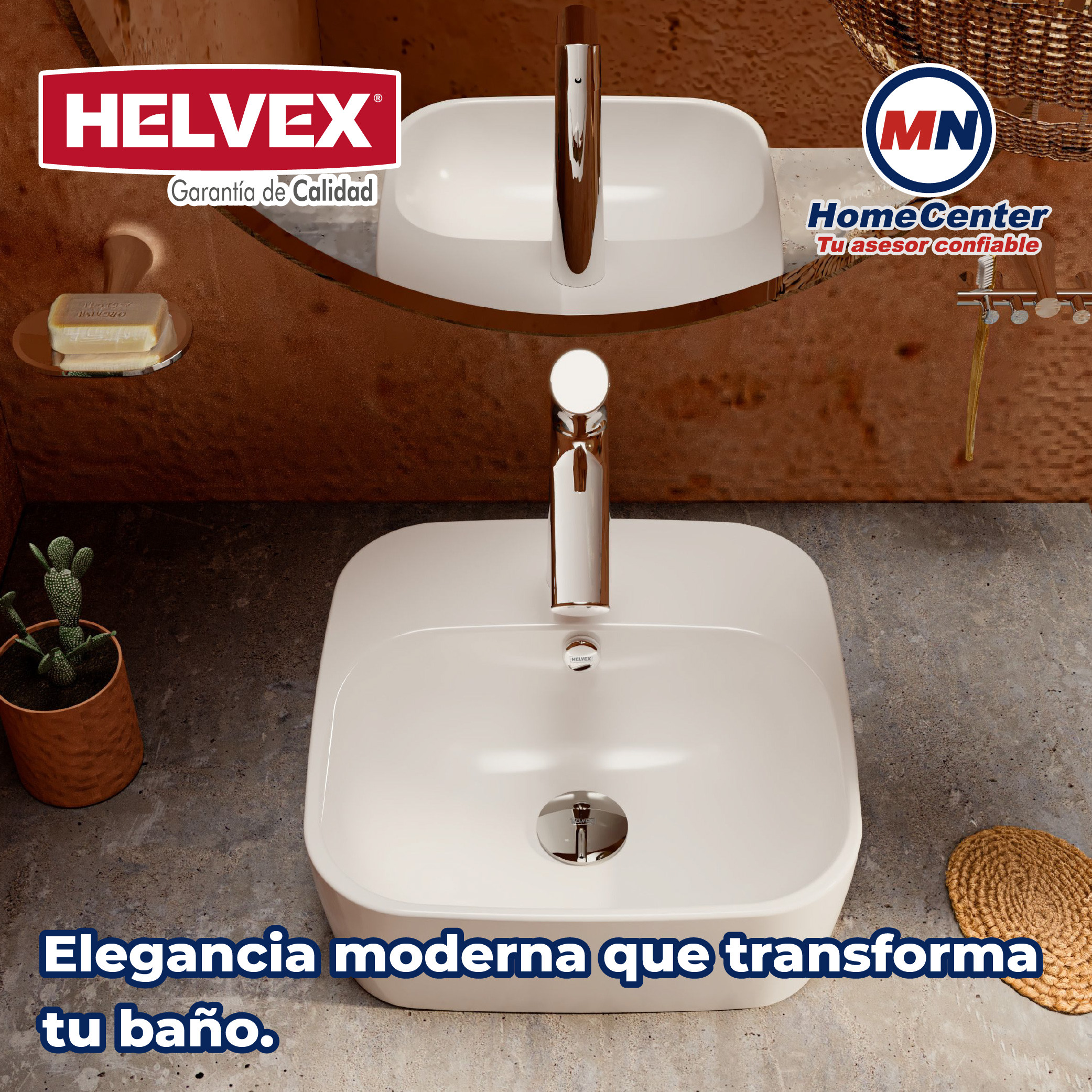 Lavabo de sobreponer rebosadero una perforación Blanco Helvex