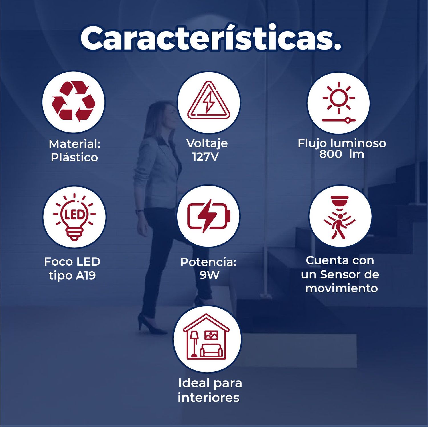 Foco LED Fotocelda Sensor Movimiento 9W Luz Fría