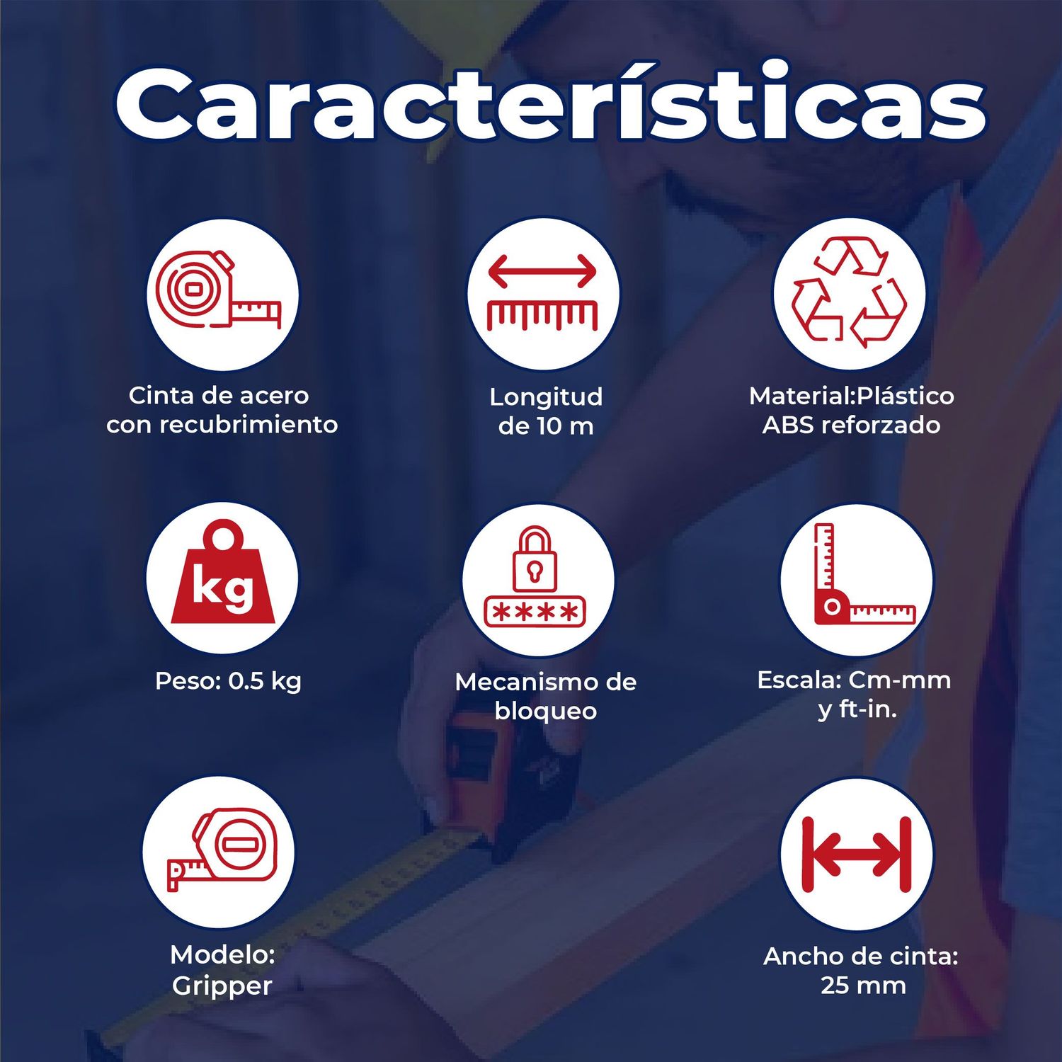 Cinta de Medir Flexómetro Gripper Anti Impacto 10 M 32 MM Truper