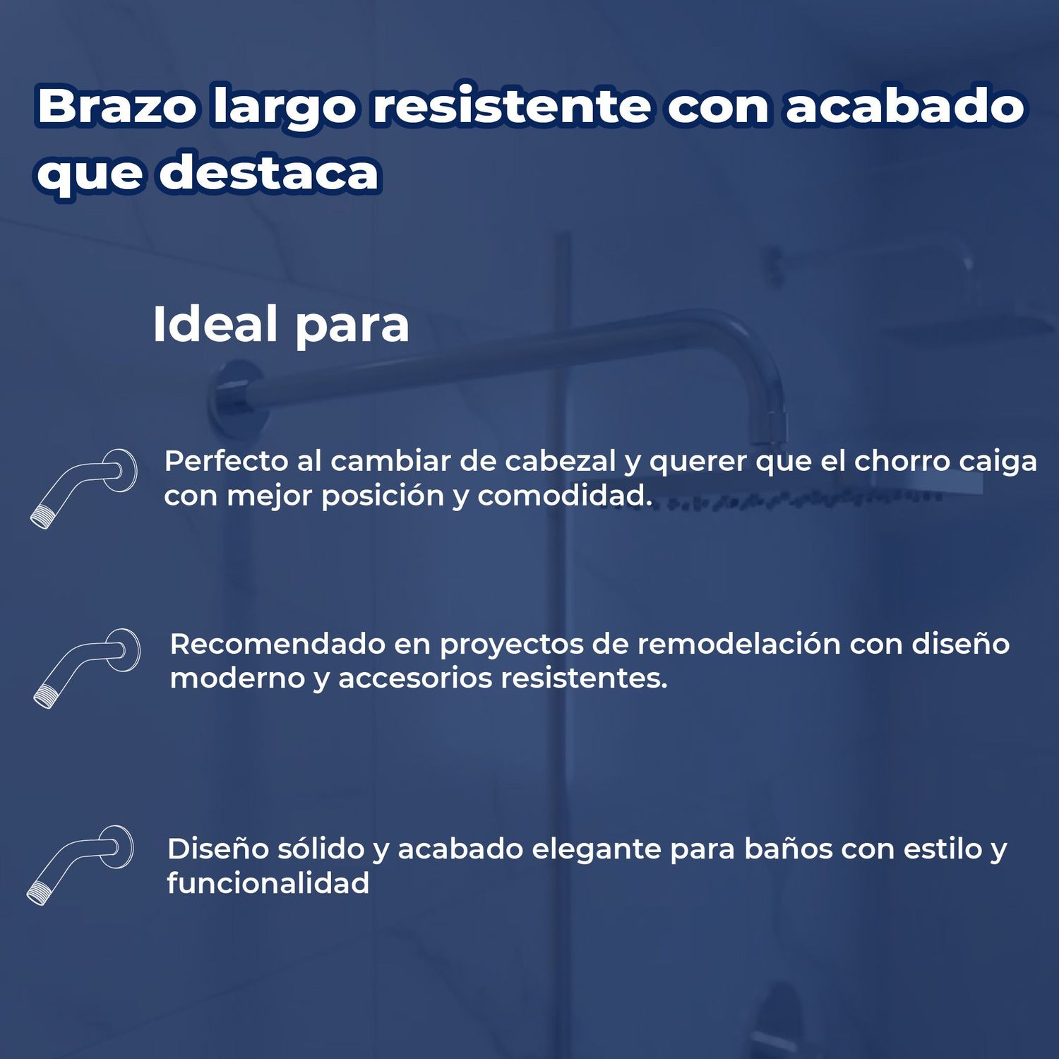 Brazo y Chapetón para Regadera de 39 cm de longitud Rugo 45BRA