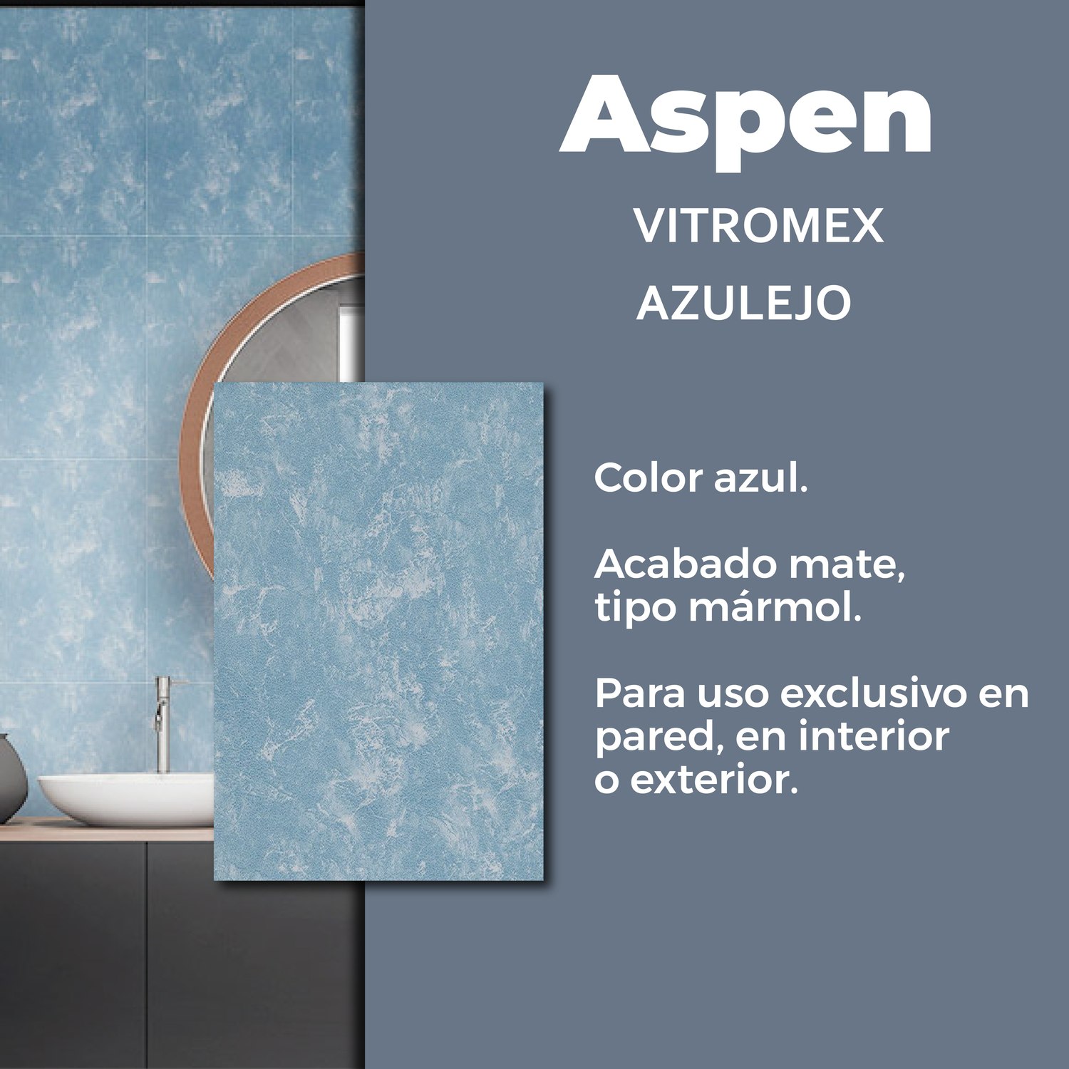 Azulejo Aspen Azul Vitromex 20 x 30 cm