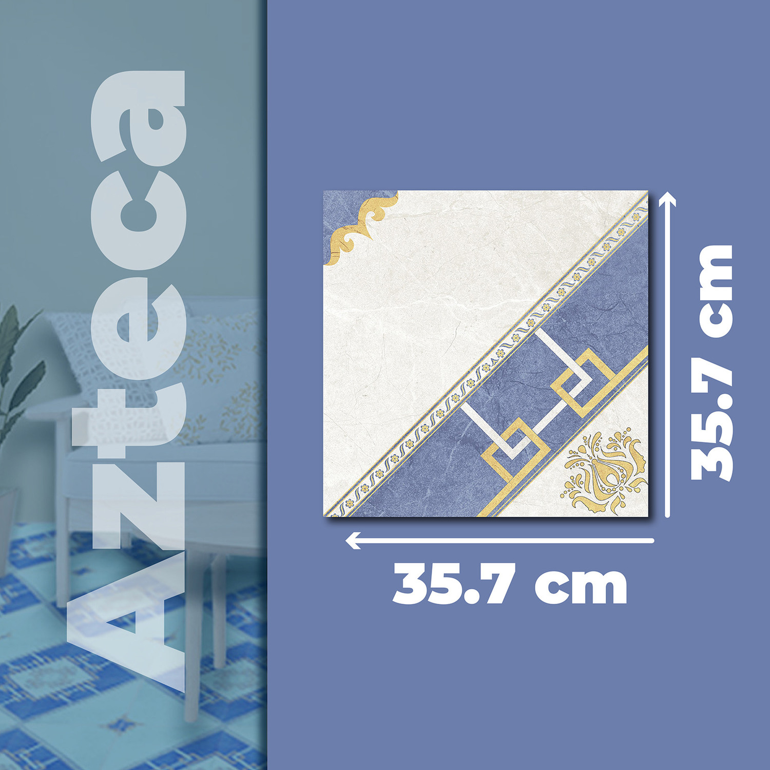 Piso Azteca Azul Vitromex 35.7x35.7 cm