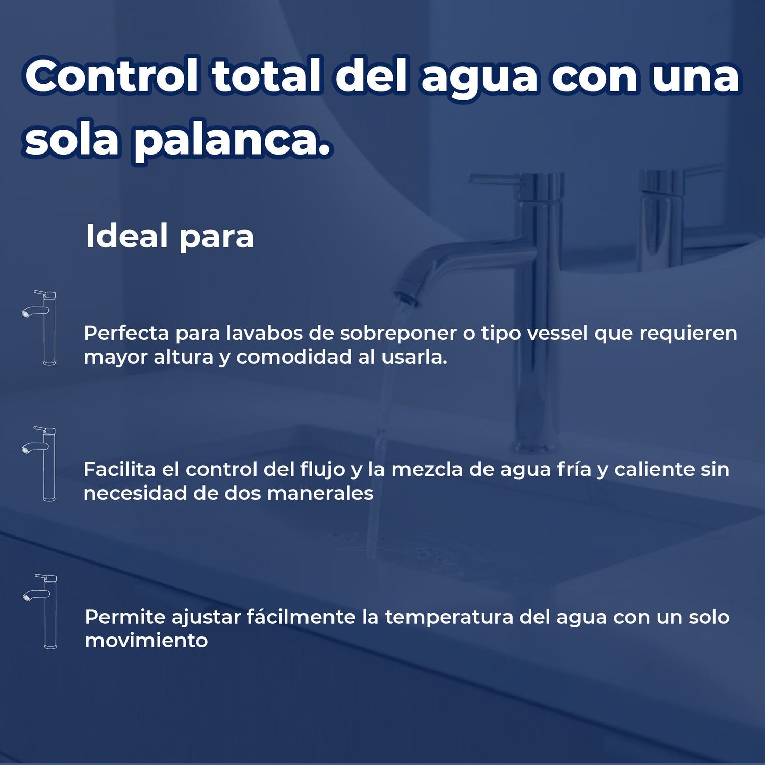 Llave Mezcladora Alta Para Lavabo Rugo Maneral Palanca 24MTL