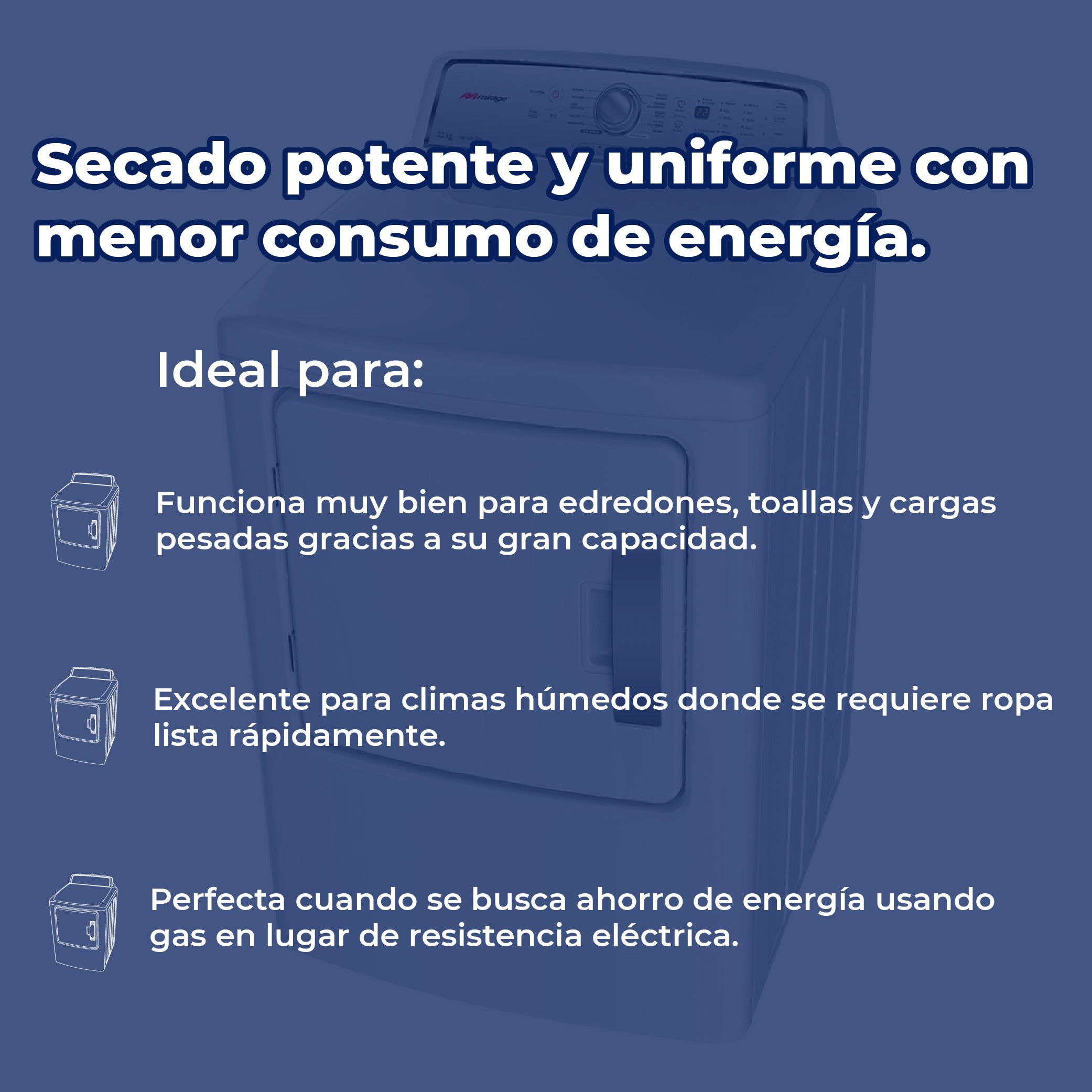 Secadora Digital Automática Mirage 22 Kg Para Gas Natural o LP