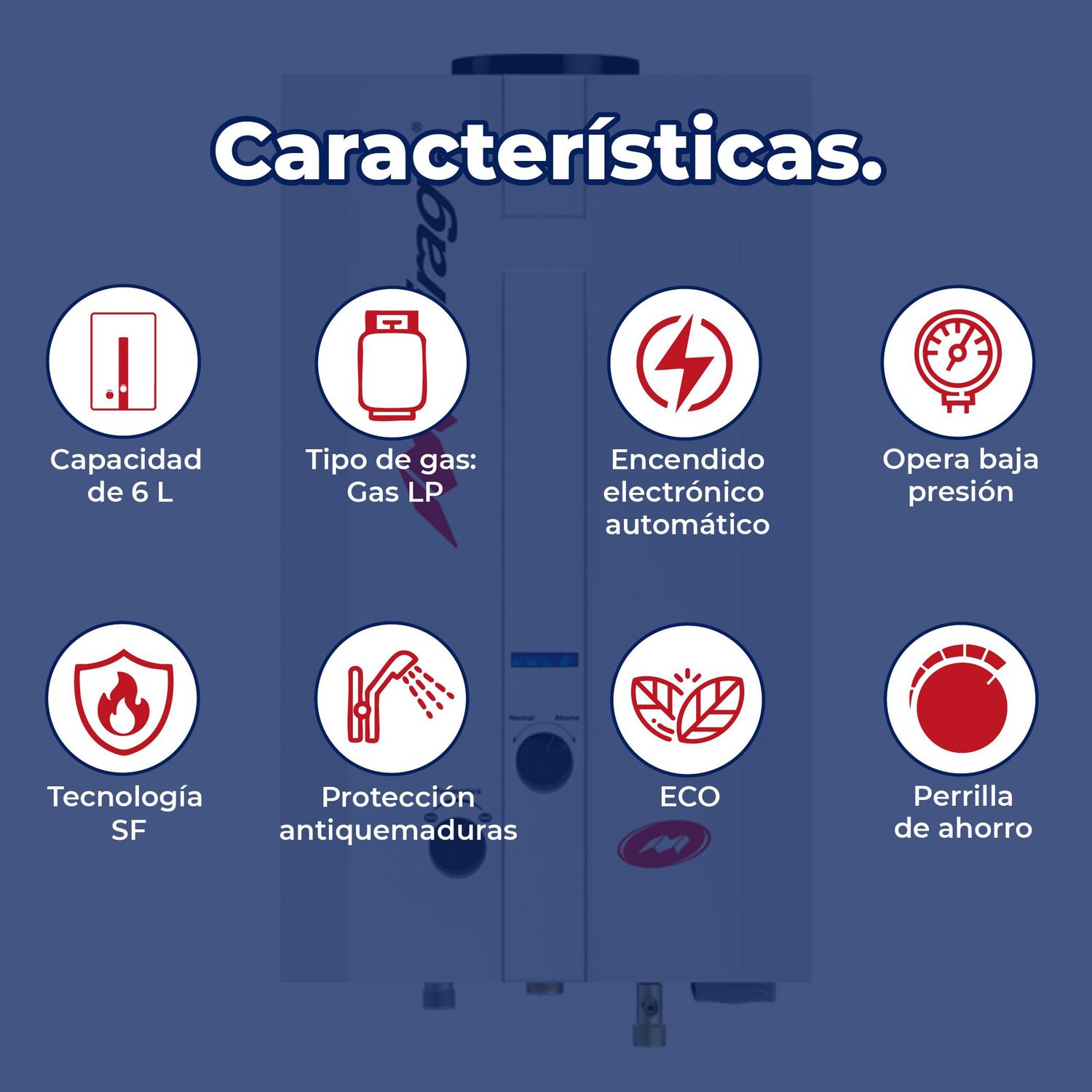 Calentador Paso Instantáneo Flux Mirage 6 L Gas LP