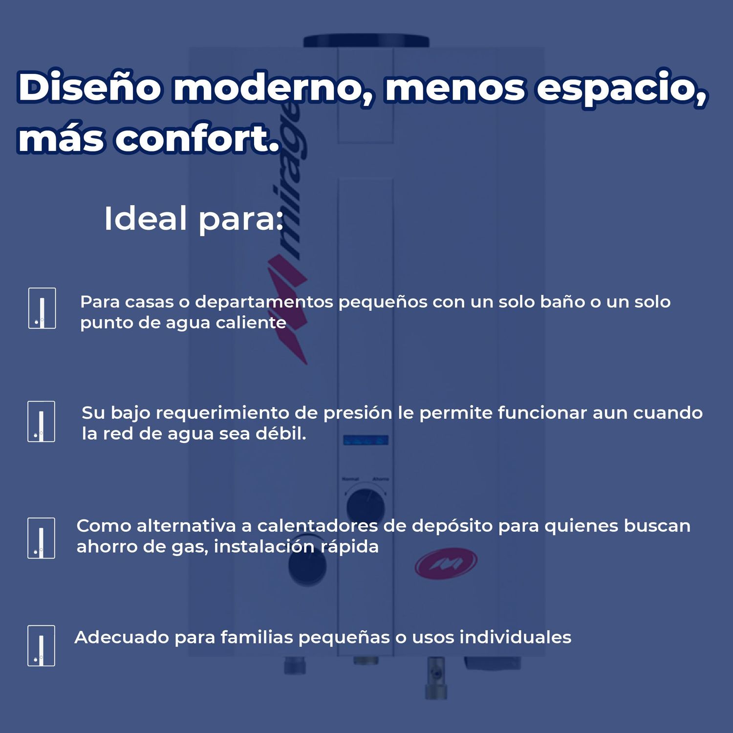 Calentador Paso Instantáneo 6 Lts Mirage Flux Gas Natural