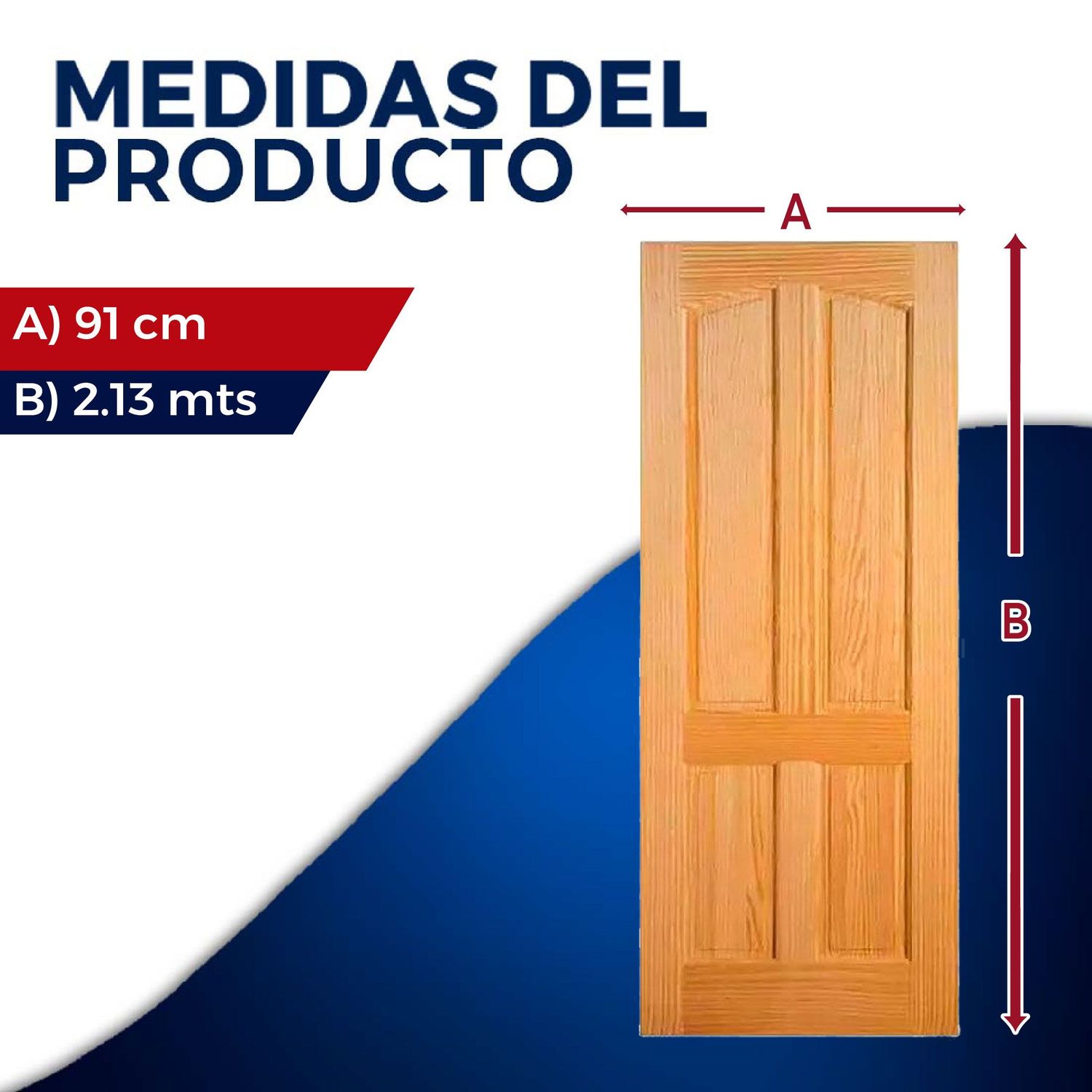 Puerta Madera Rústica Pino 91 x 213 cm para Interior 4 Tableros