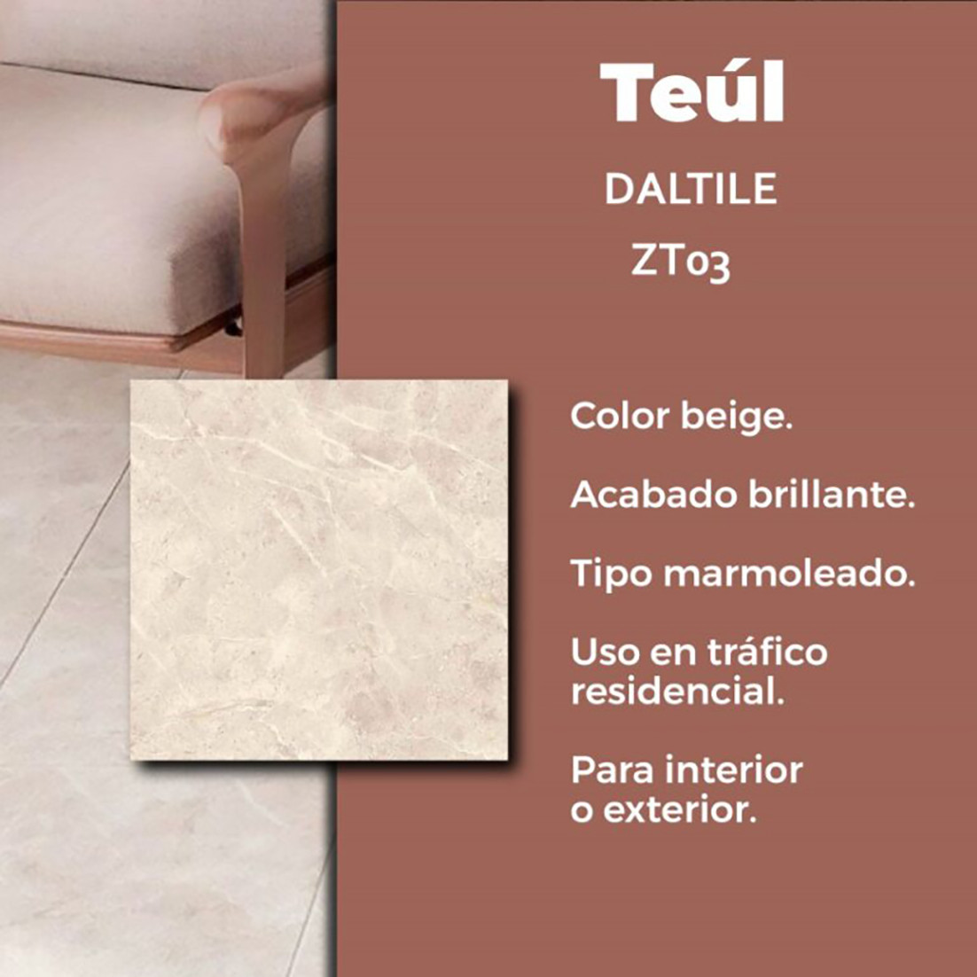 Piso Teúl Beige Daltile Optima 37x37 cm