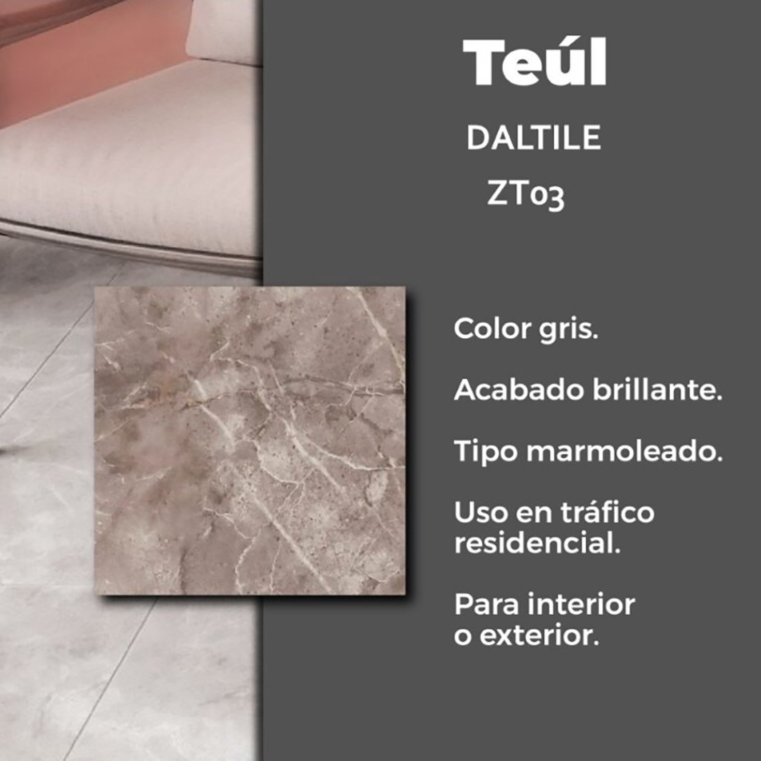 Piso Teúl Gris Daltile Optima 37x37 cm