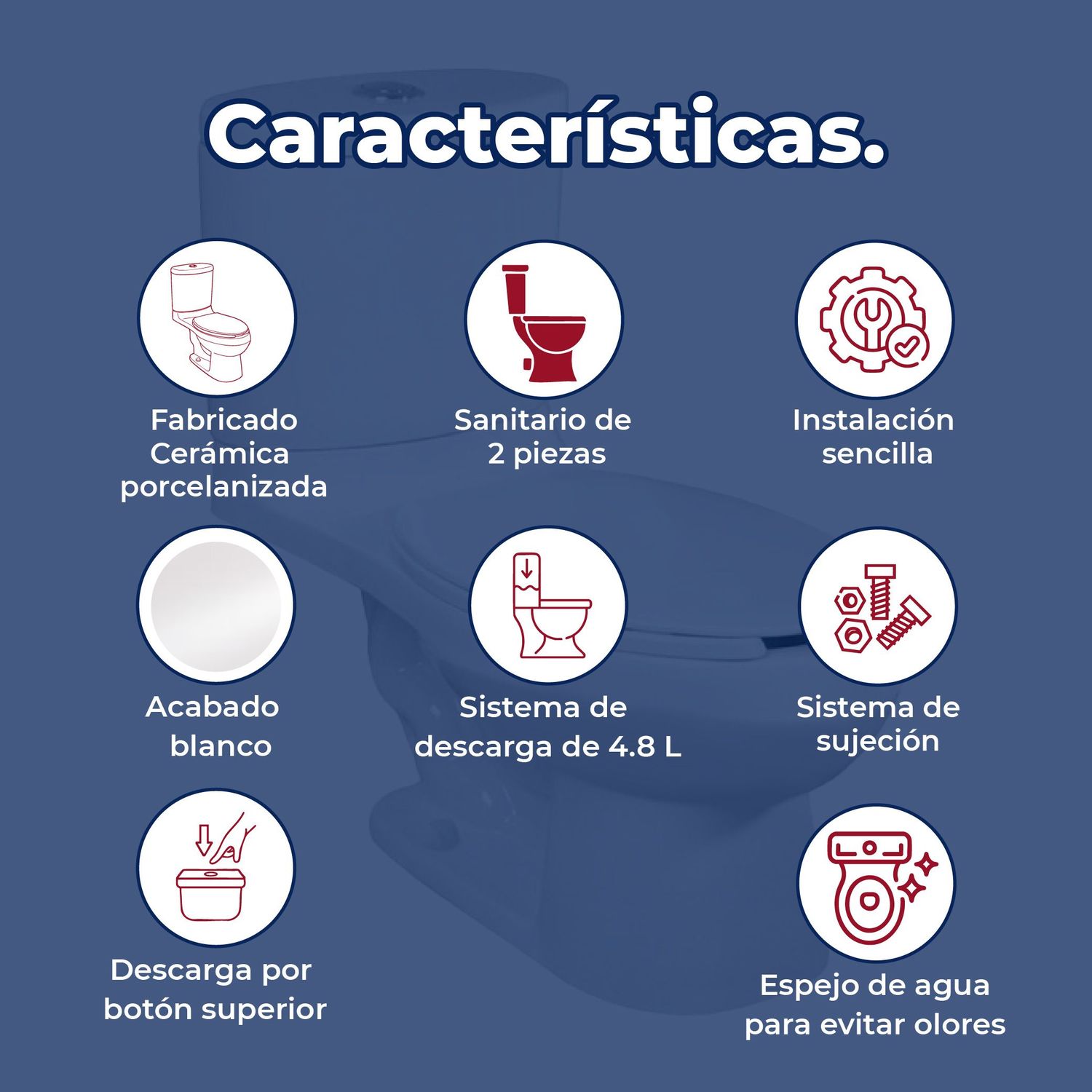 Sanitario Alargado Blanco Helvex Rodano 4.8 Litros por descarga