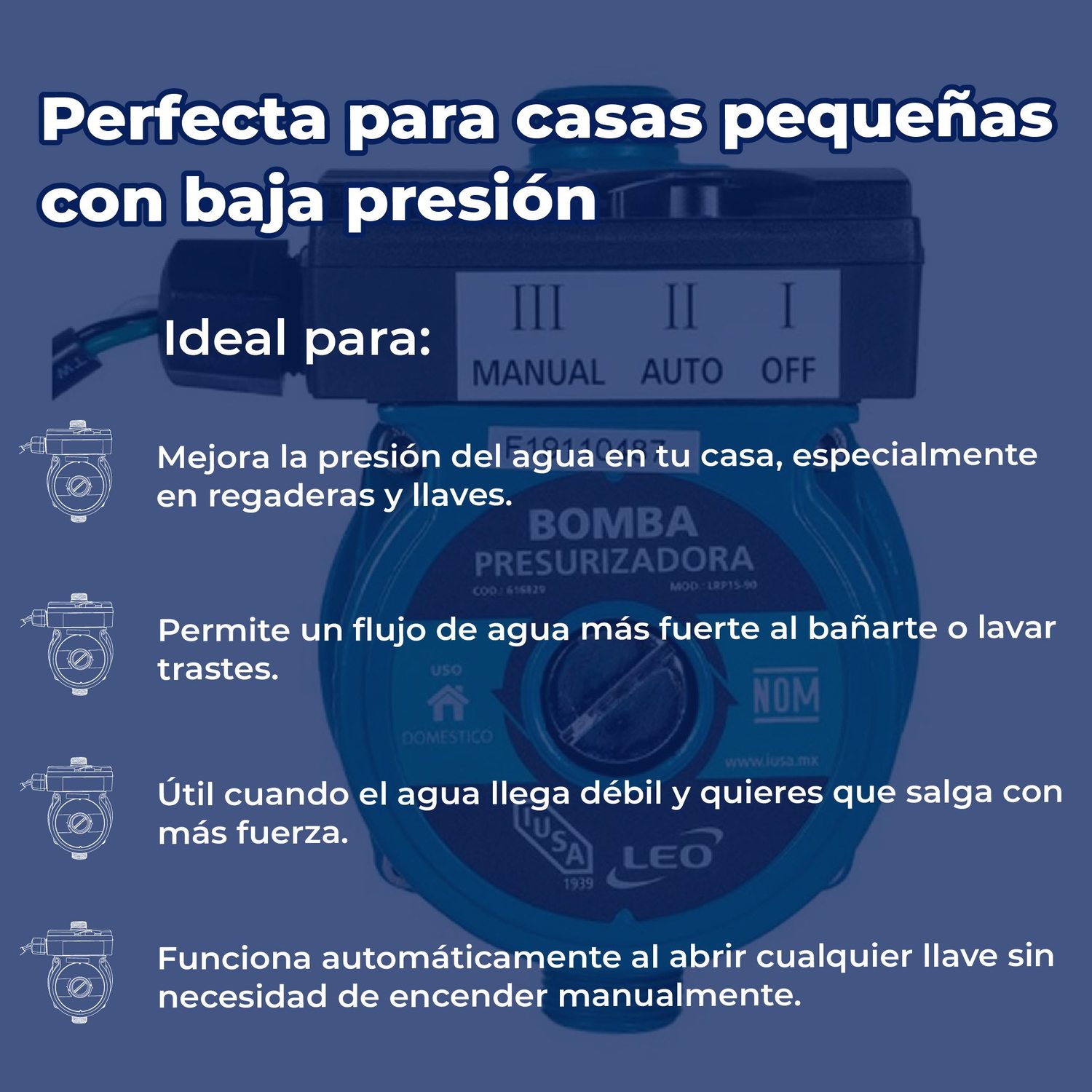 Bomba Presurizadora Iusa 1/6 HP 25 L x Min 127 V