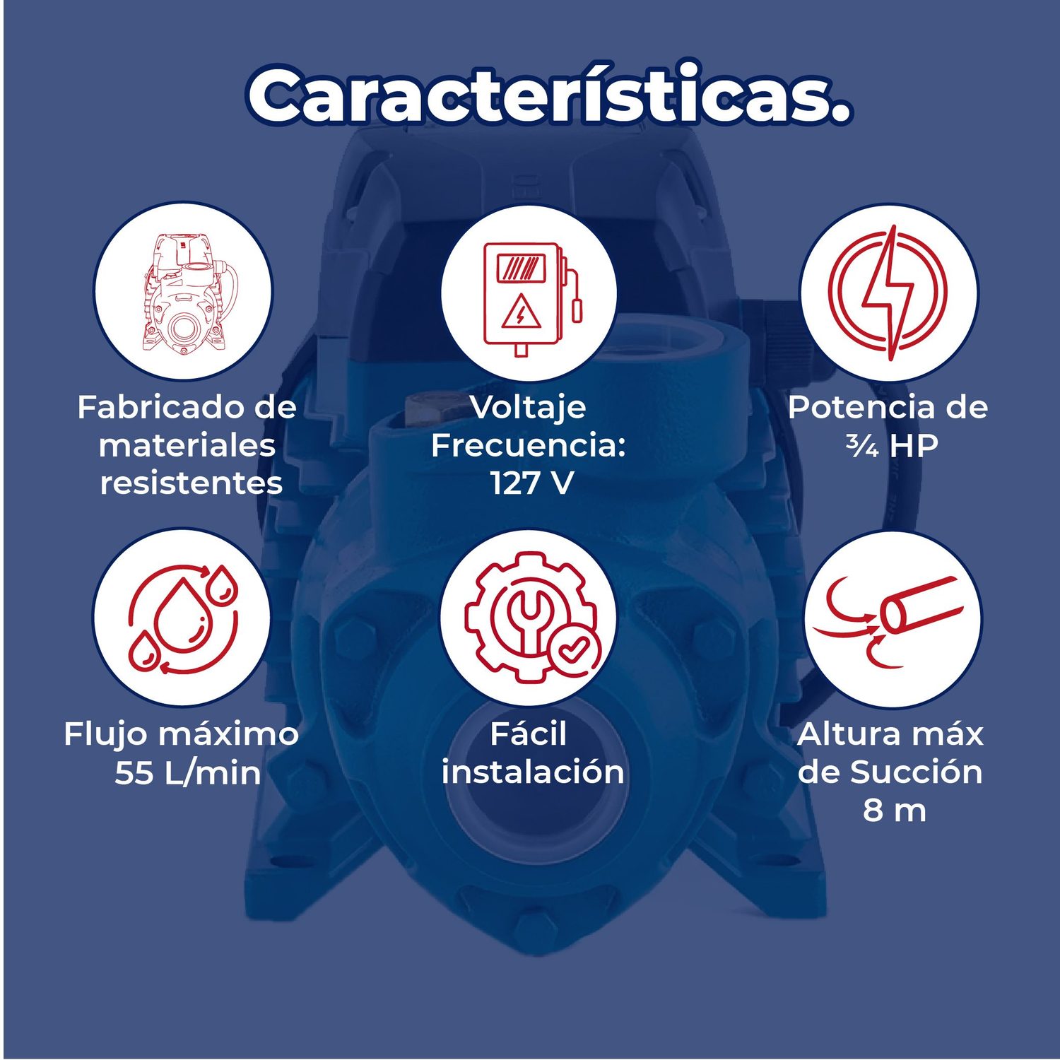 Bomba periférica 0.75 3/4 HP antibloqueo alt max 60 mtrs 127 V