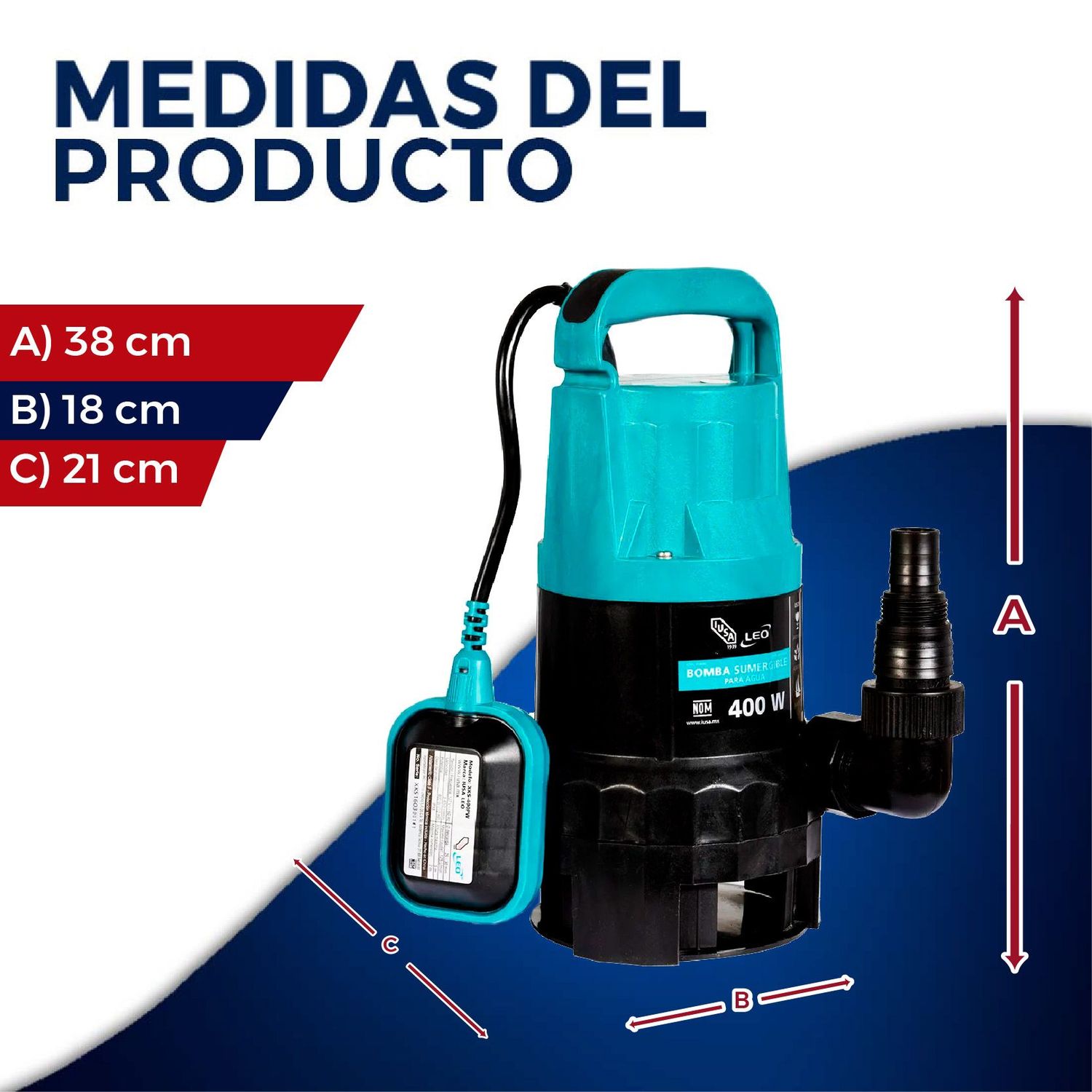 Bomba Sumergible 1HP agua limpia y turbia 127 V