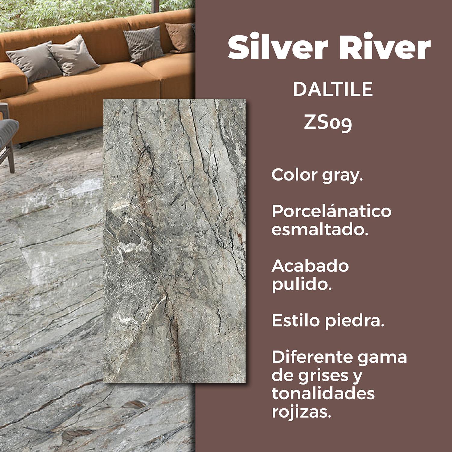 Piso Silver River Gray Daltile 80x160 cm Rectificado