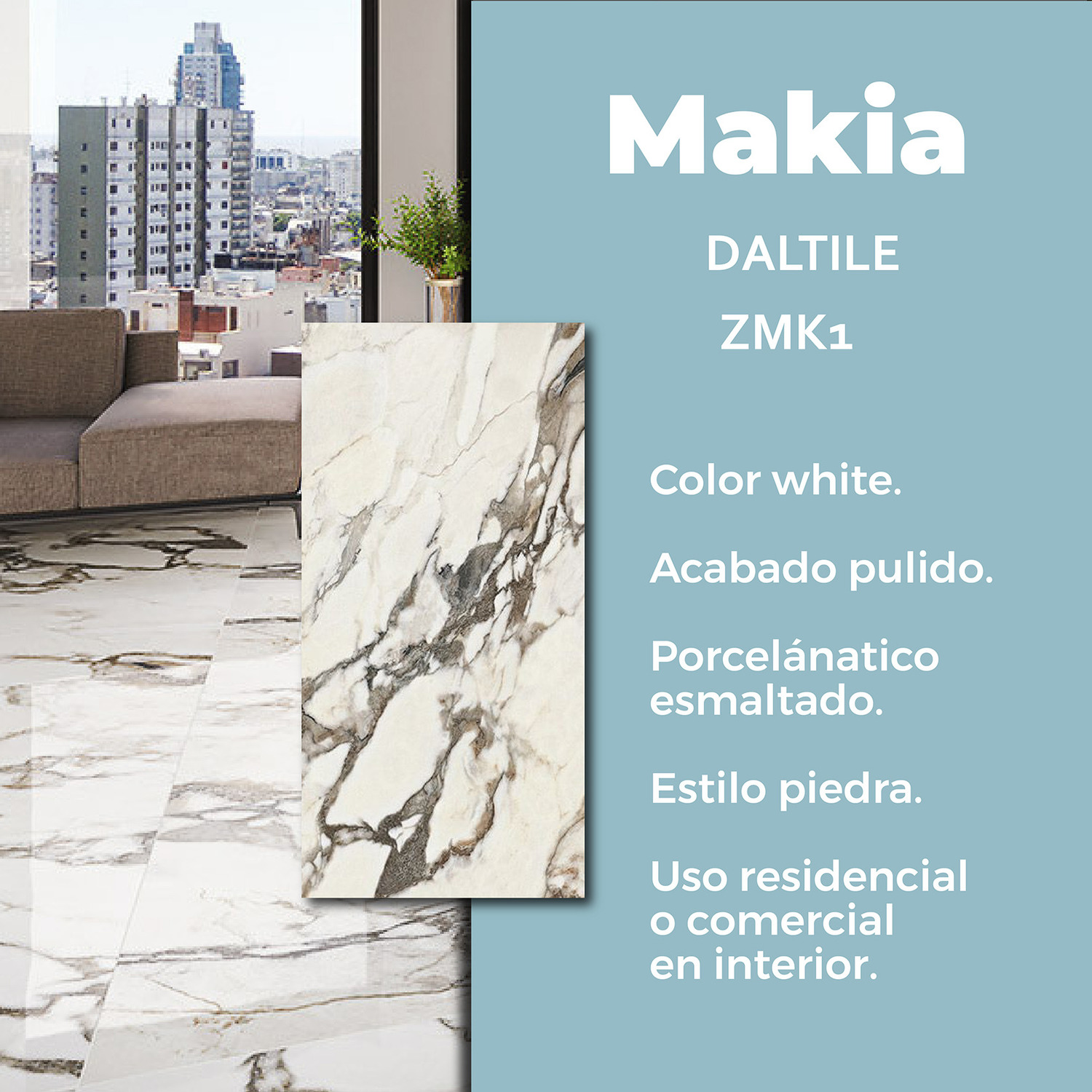 Piso porcelánico Makia Daltile 80x160 cm rectificado White