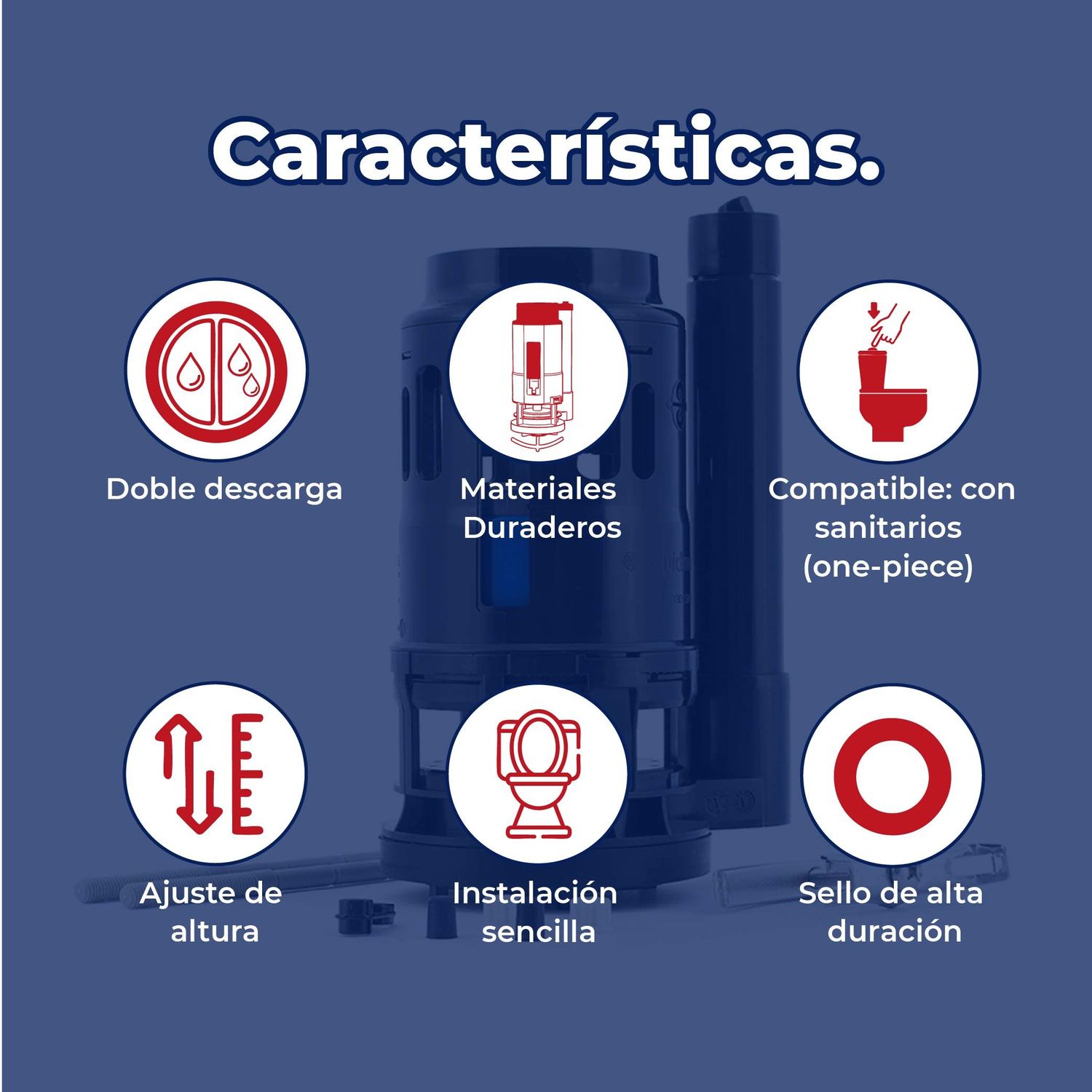 Válvula de Descarga Sanitario WC Dual Fluidmaster One Piece 3"