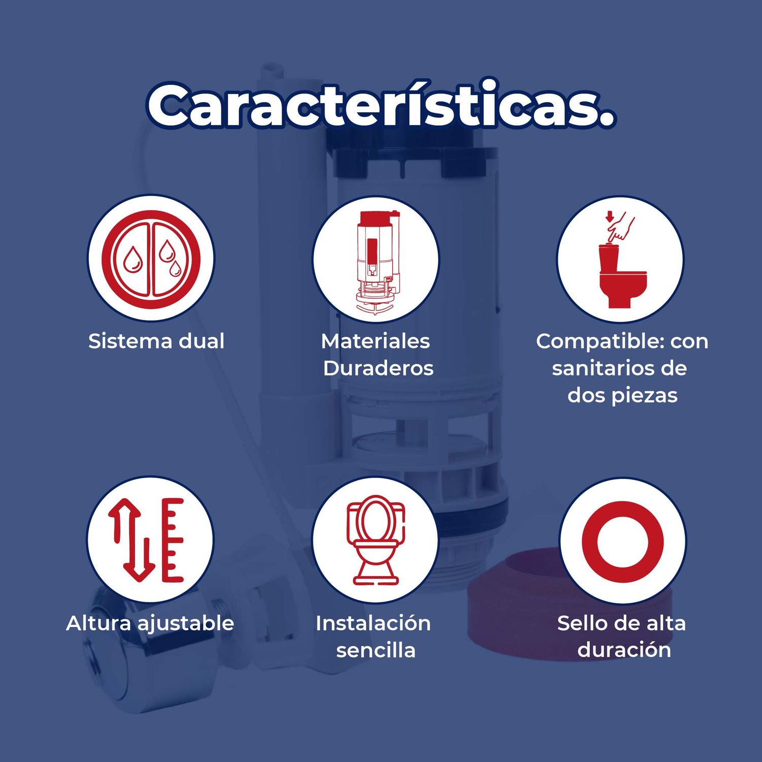 Válvula de Descarga Sanitario WC Dual Dos Pzas 2 Pulgadas