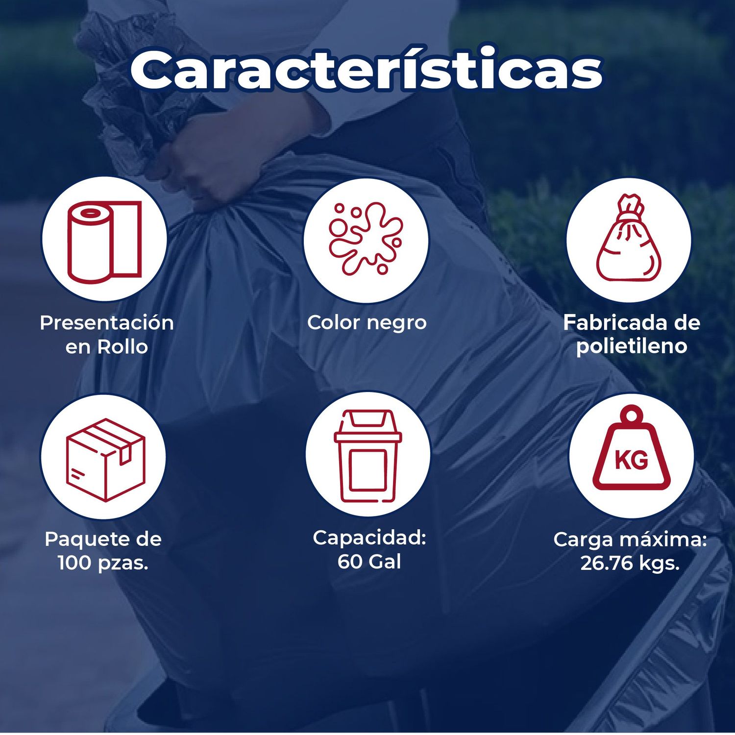 Bolsa de plástico para basura con 100 bolsas