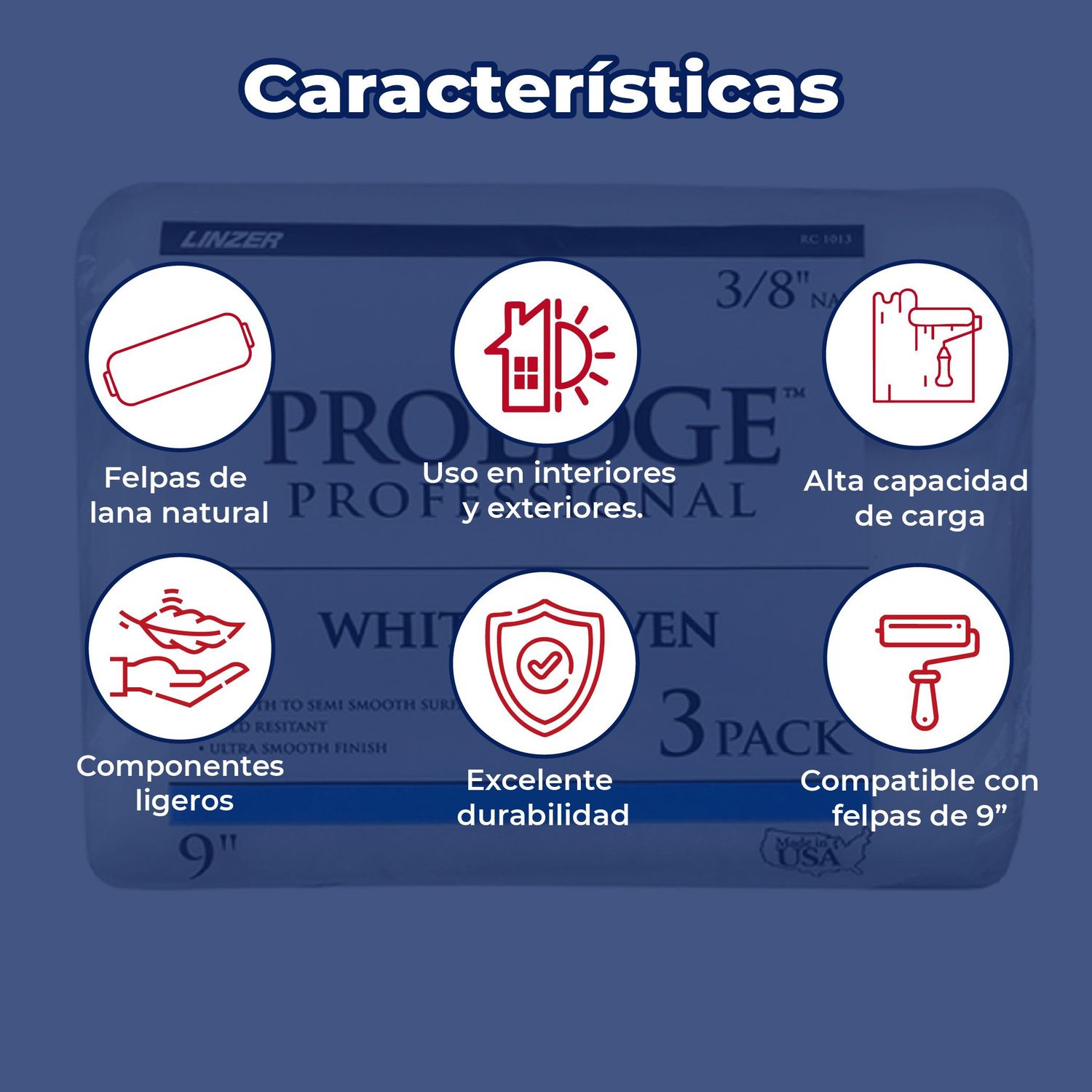 Paquete felpa rodillo lana Linzer 3 pzas 22.86 x 0.95 cm