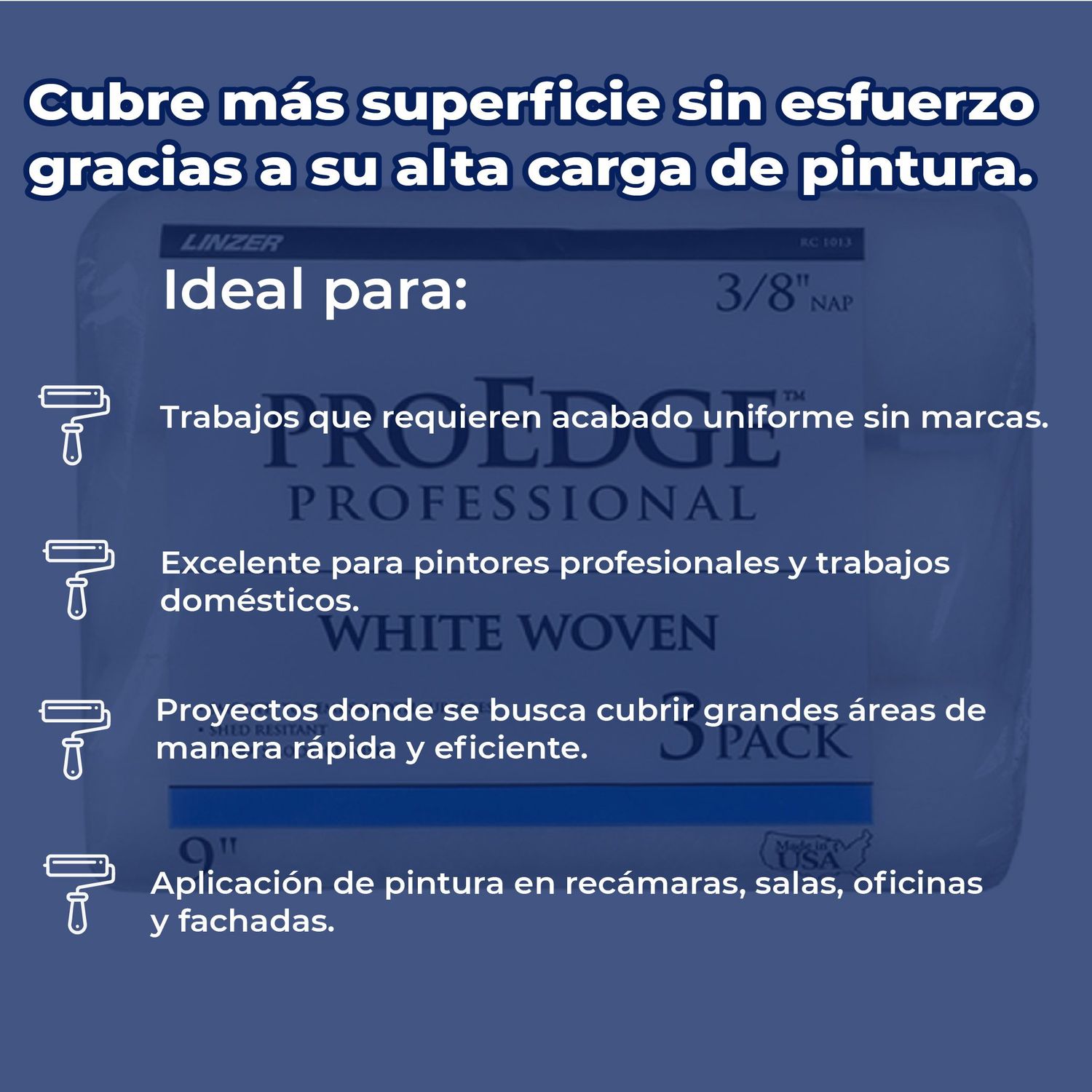 Paquete felpa rodillo lana Linzer 3 pzas 22.86 x 0.95 cm