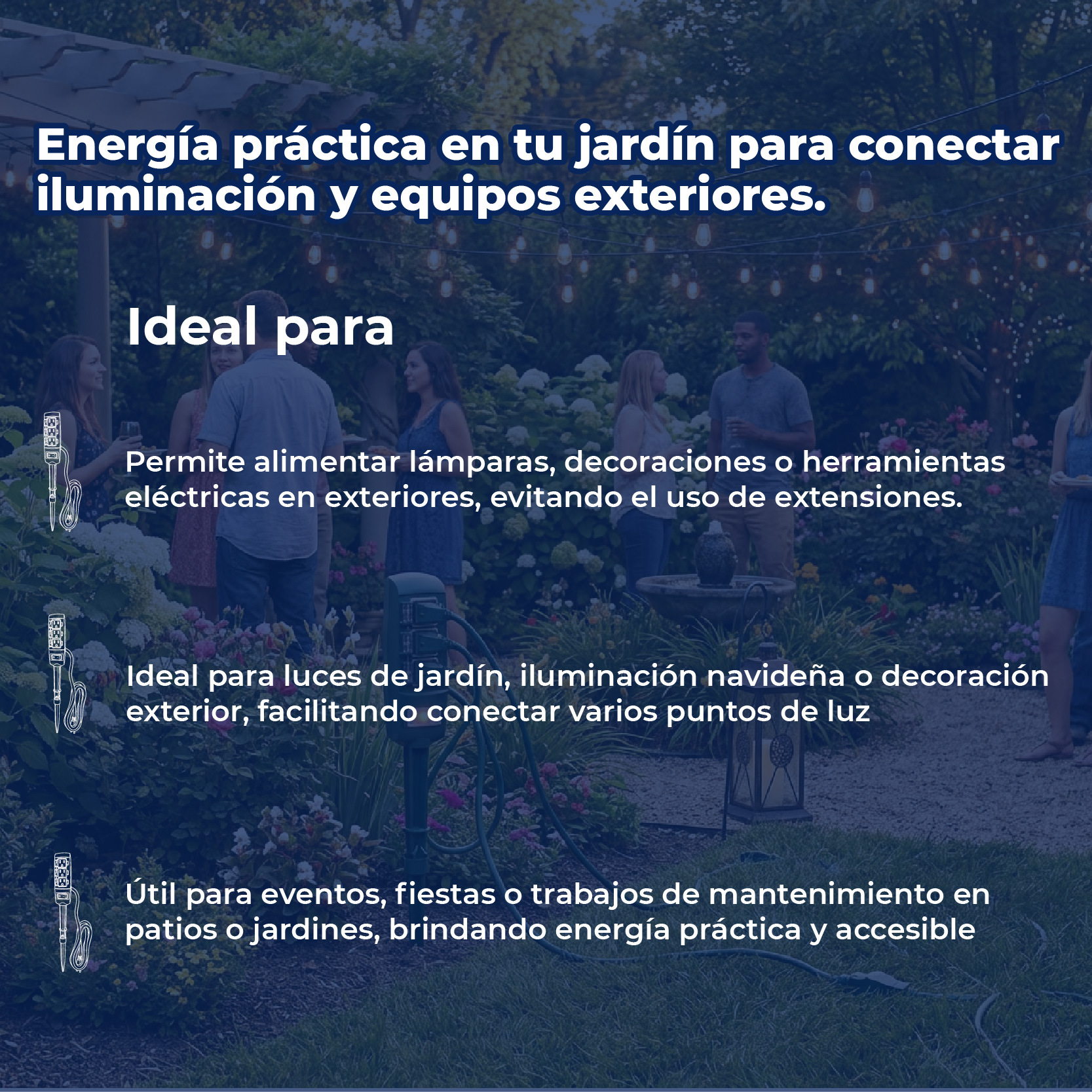 Estaca jardín PowerZone 3 tomas cable 13.54 x 1.82 m