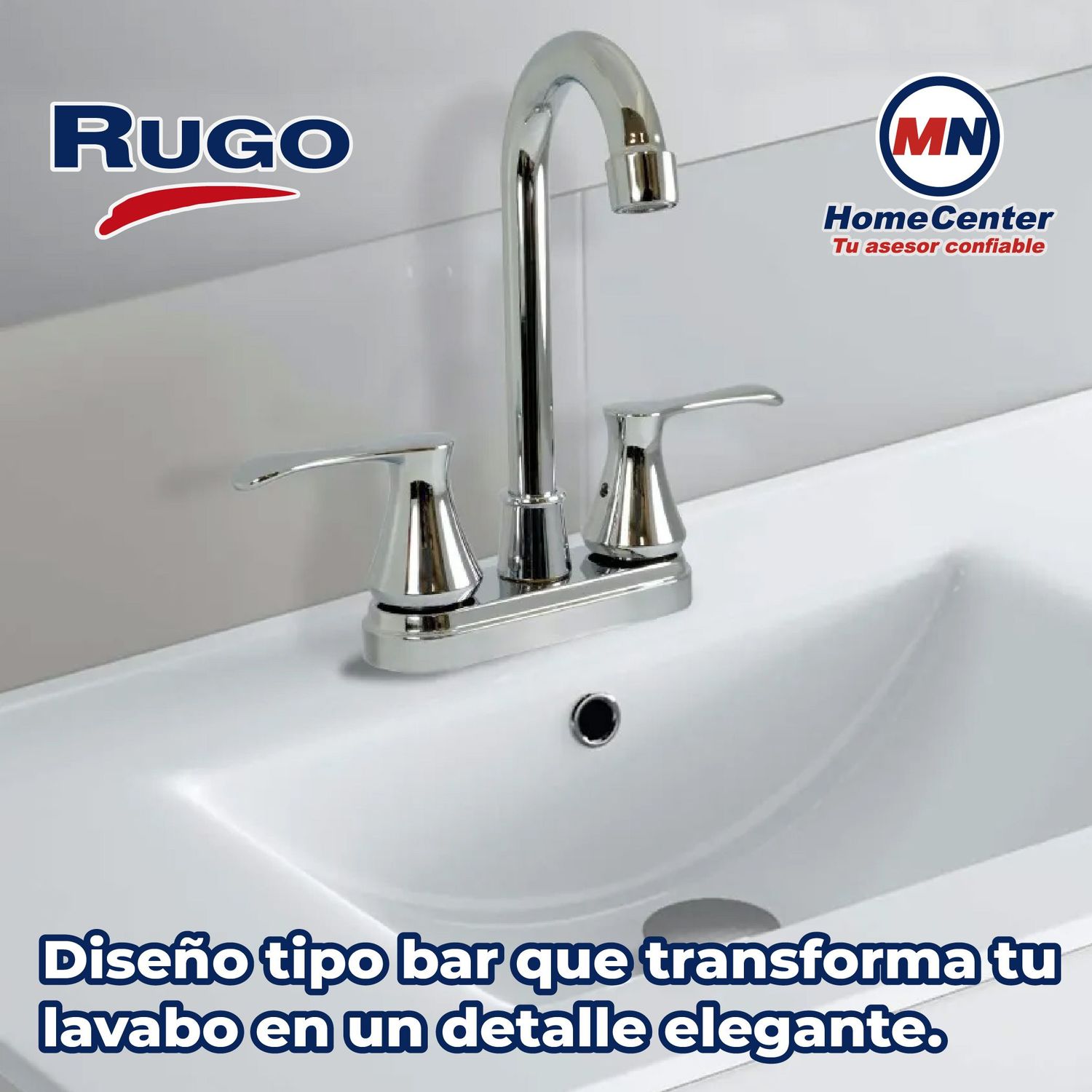 Llave Mezcladora 4" Para Lavabo Tipo Bar Rugo Acabado Cromo