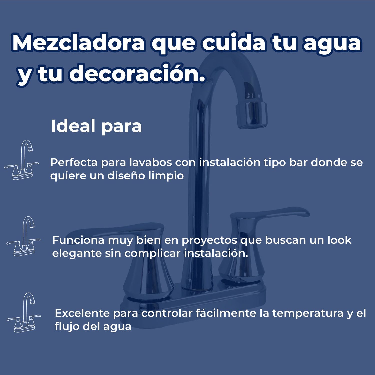 Llave Mezcladora 4" Para Lavabo Tipo Bar Rugo Acabado Cromo