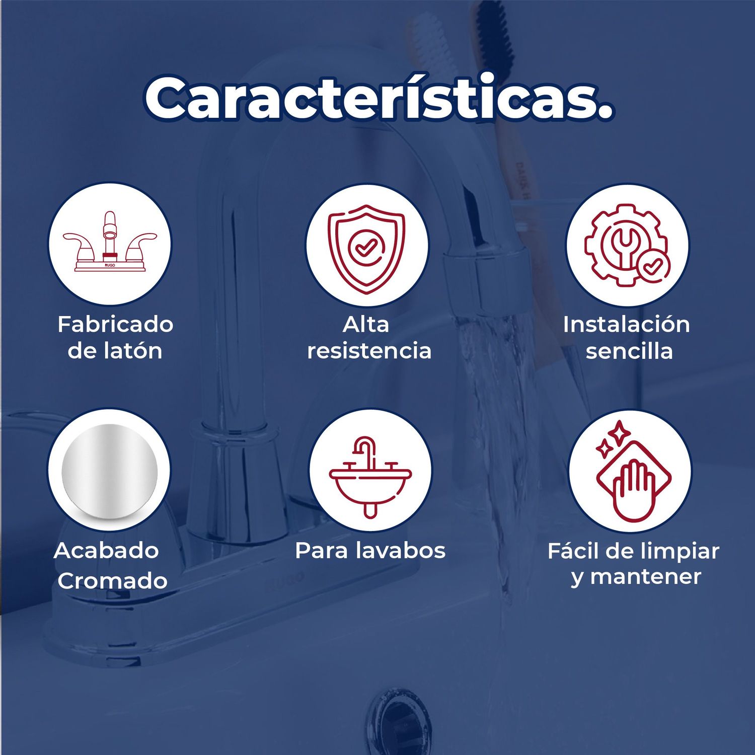 Llave Mezcladora para Lavabo 4” cierre 90° Rugo Maneral Géminis