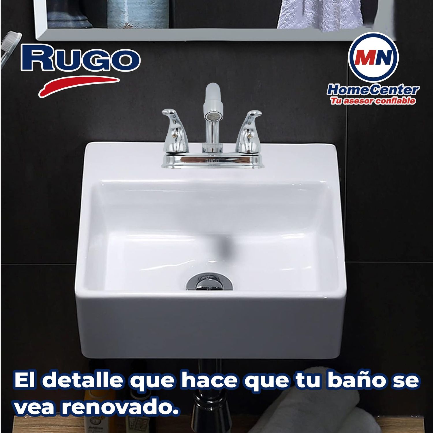 Llave Mezcladora para Lavabo 4” cierre 90° Rugo Maneral Géminis